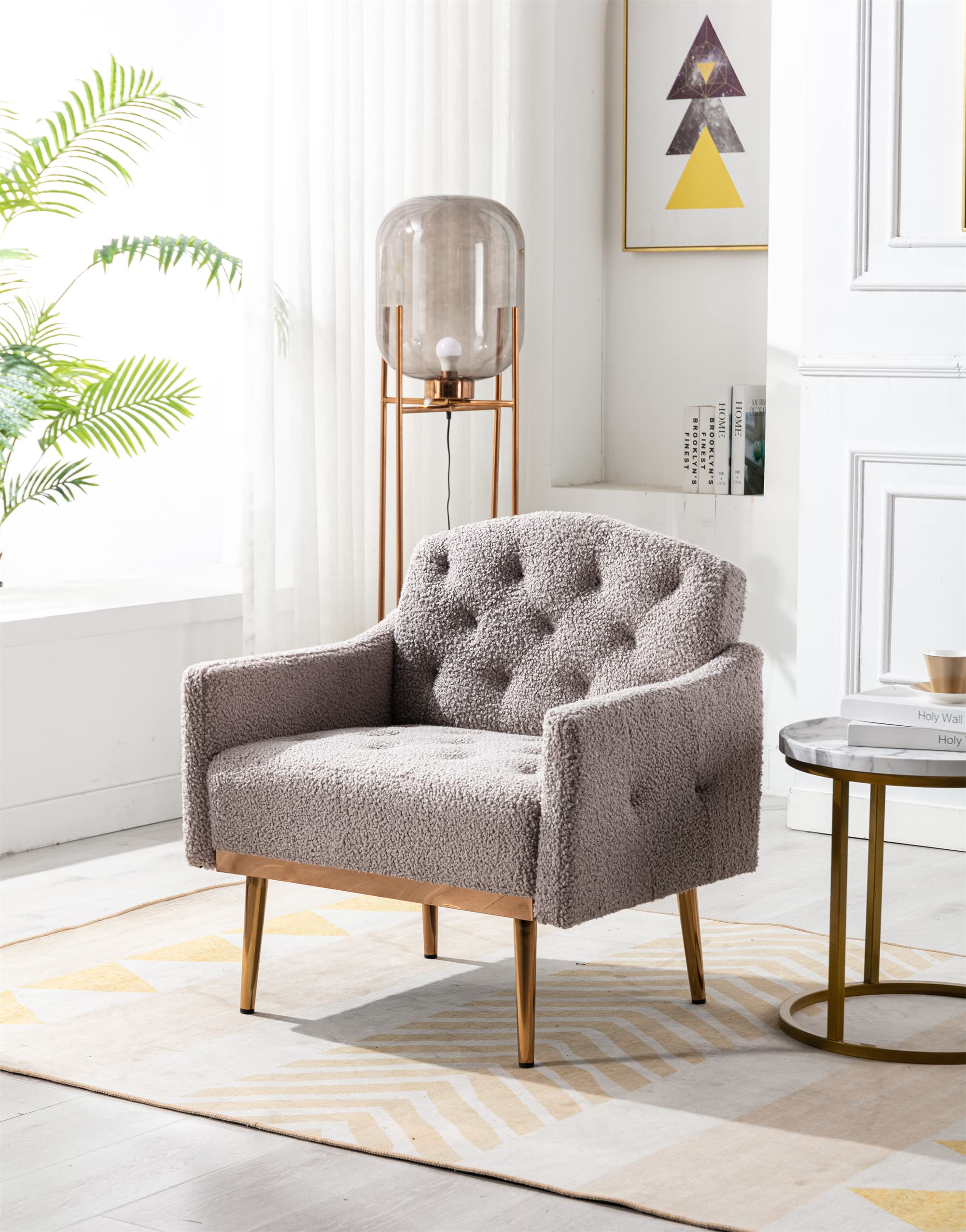 Modern Accent Chair - Upholstered Armchair & Club Lounge Chair for Living Room, Studio, Reading Nook | Teddy Grey Fabric | Cozy Seating for Relaxation & Home Decor