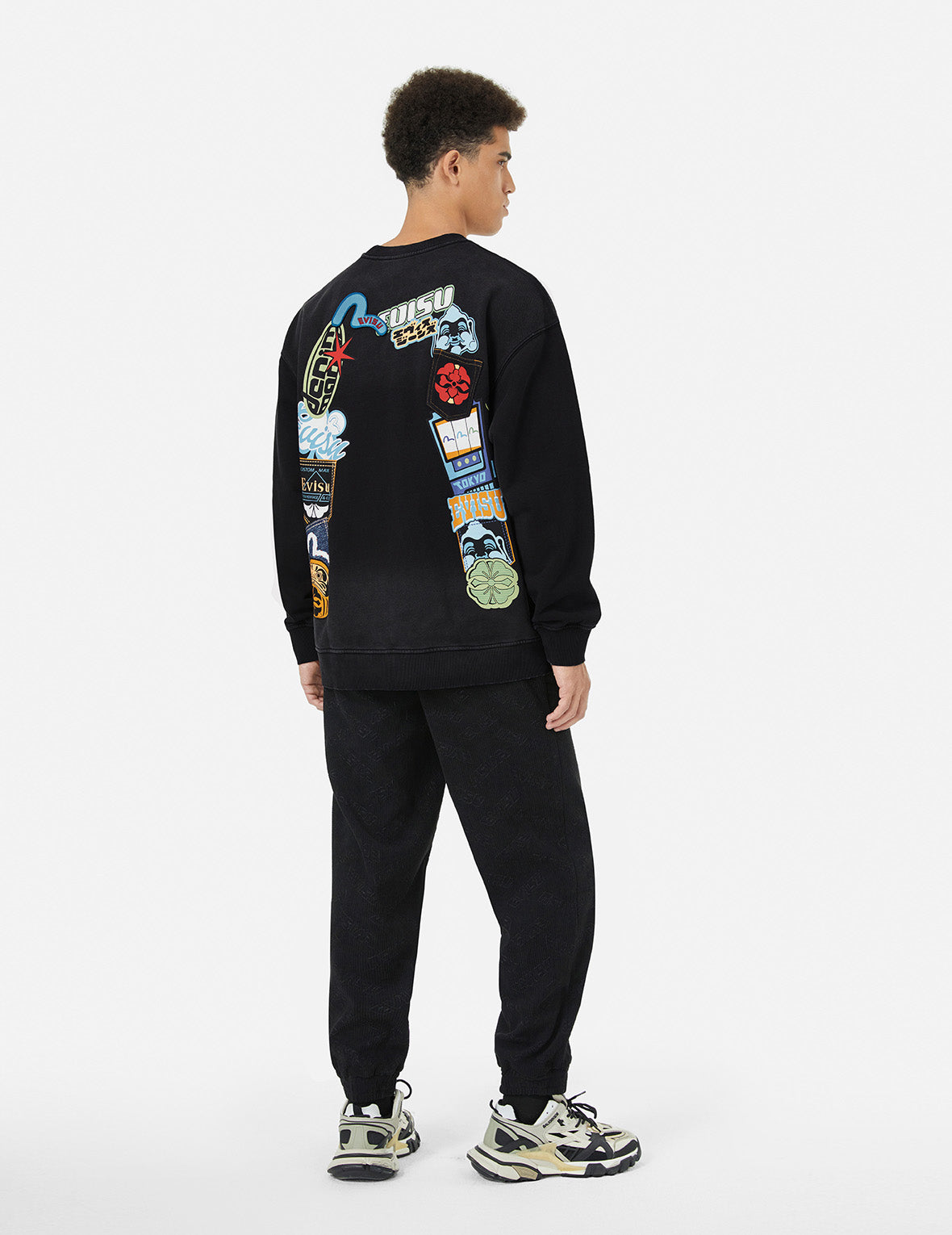 Washed Seagull & Logo Badge Graphic Print Loose Fit Sweatshirt for Men | Casual Streetwear Pullover Hoodie for Everyday Wear & Outdoor Activities