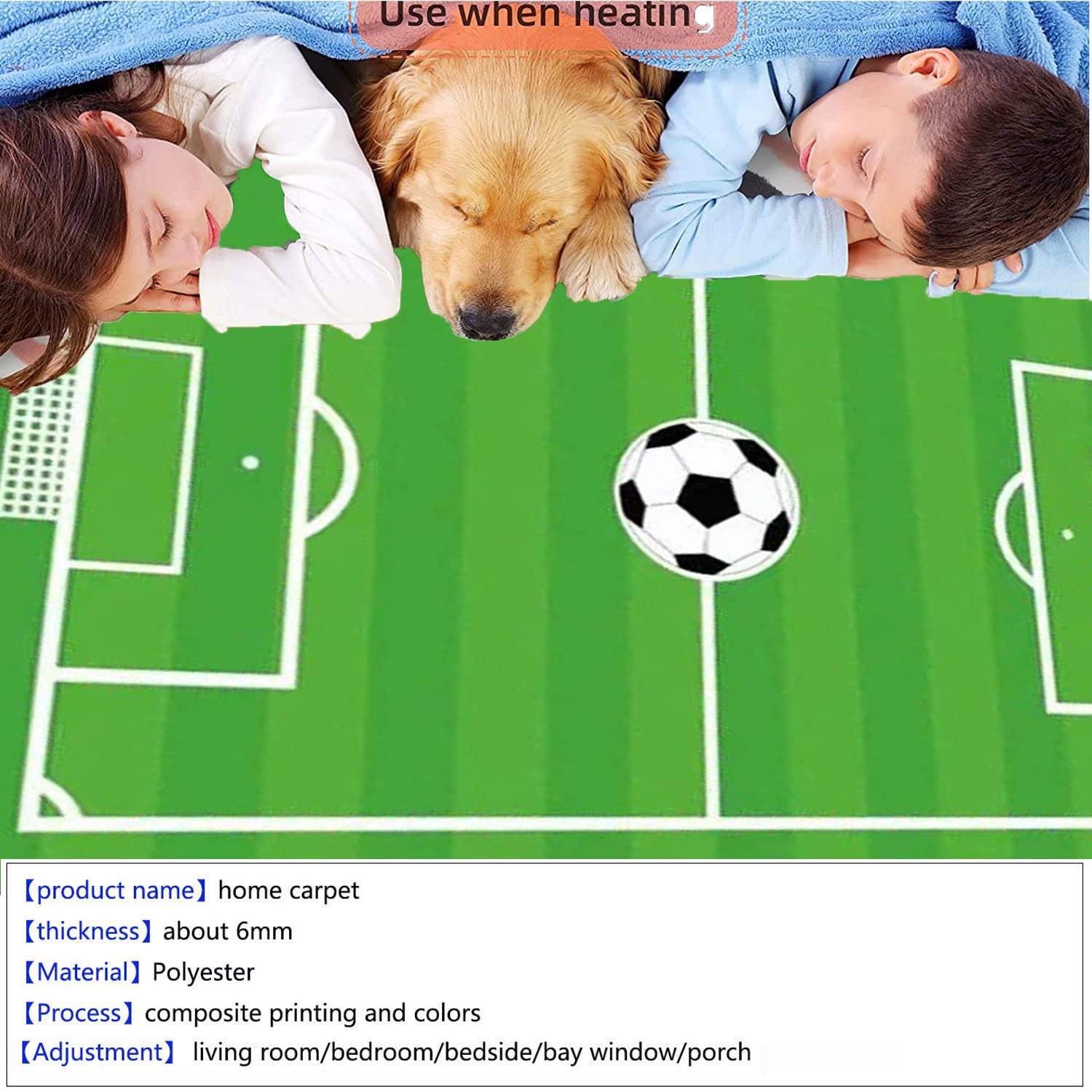 Non-Slip Kids Soccer Rug - 4x6 Football Field Playmat for Boys & Girls Bedroom, Sports Room & Living Room - Soft Green Children's Area Rug for Playtime & Decor