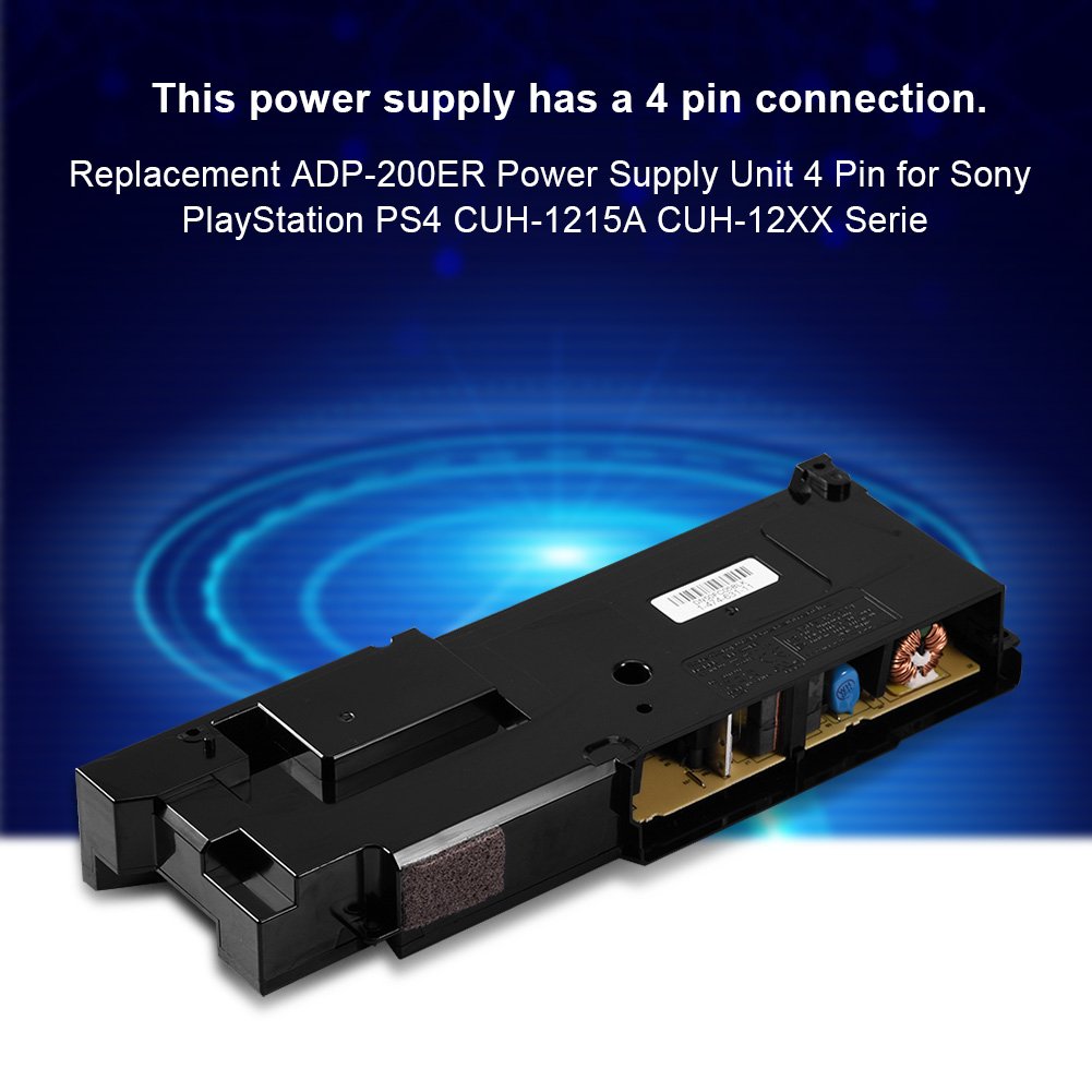 Original Power Adapter ADP-200ER 4-Pin Replacement for Sony PlayStation PS4 CUH-1215A/CUH-12XX Series - Durable ABS Material, Wear & Corrosion Resistant - Perfect for Gaming Setups & Home Entertainment Systems
