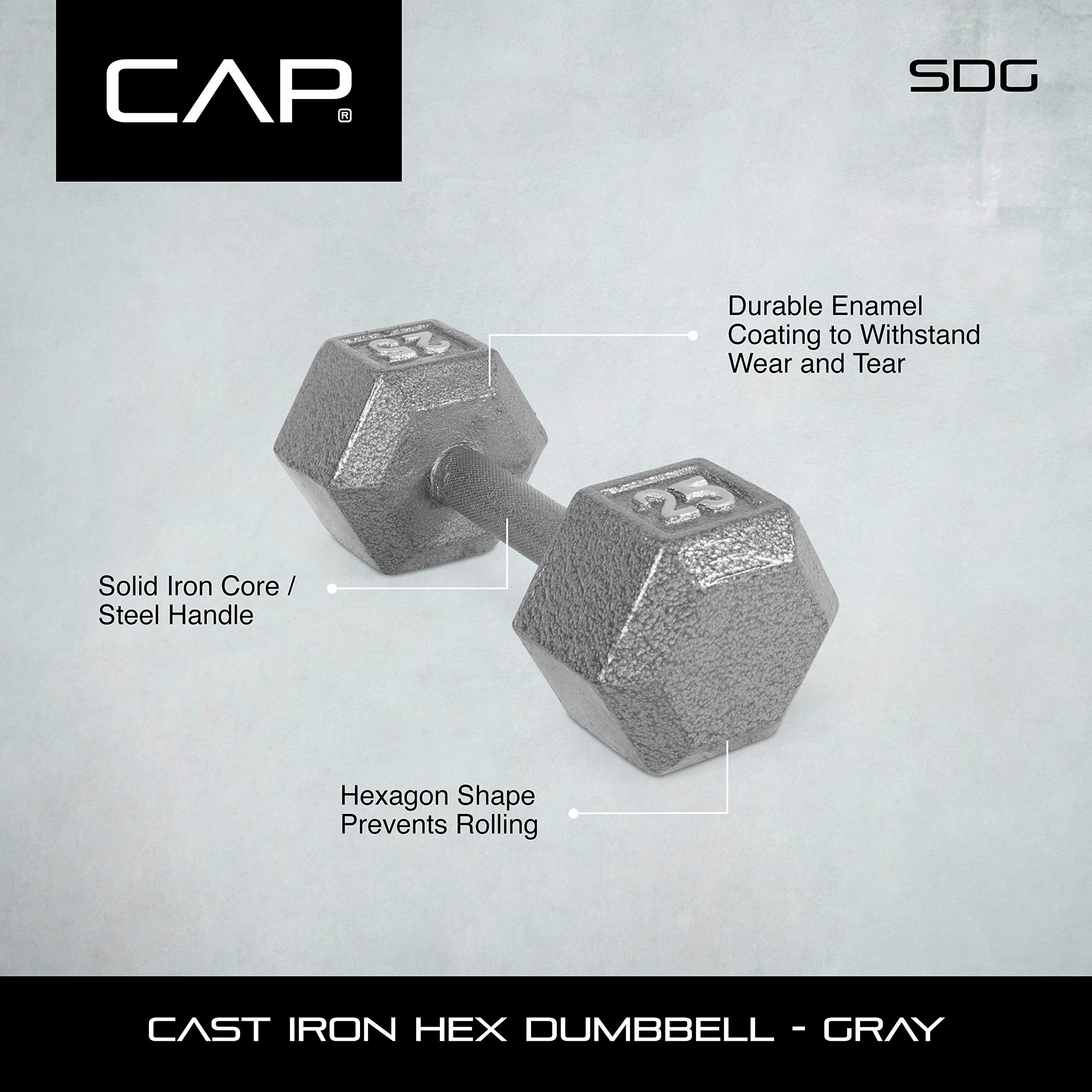 CAP Barbell Cast Iron Hex Dumbbell Set - 5lb to 50lb Weight Options for Home Gym, Strength Training & CrossFit Workouts | Durable Rubber Coated Hexagonal Design Prevents Rolling | Ideal for Weightlifting, Bodybuilding & Fitness Enthusiasts