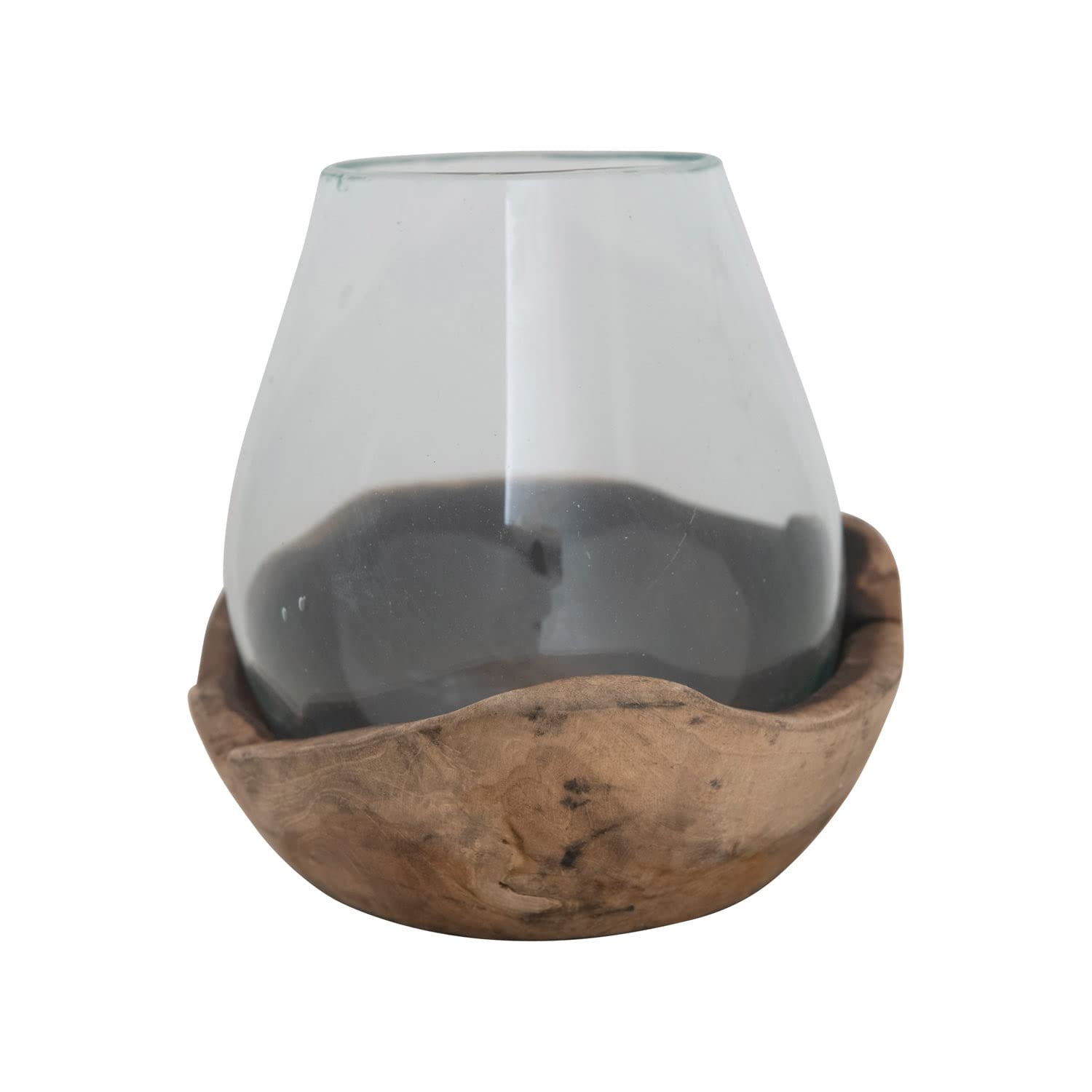 Creative Co-Op Glass Hurricane Vase with Natural Wood Base - Perfect for Wedding Centerpieces, Home Decor & Floral Arrangements