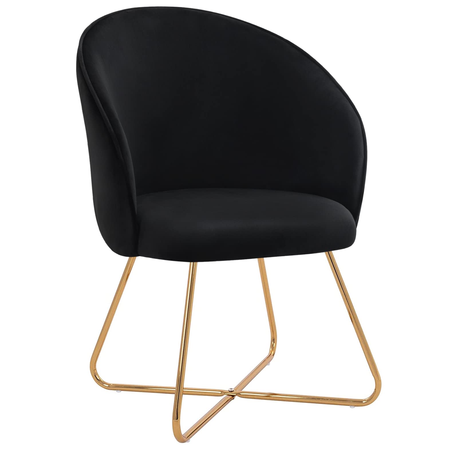 Furniliving Velvet Accent Chair - Mid-Century Modern Upholstered Armchair with Gold Legs for Living Room, Bedroom & Dining Room - Stylish Vanity Lounge Chair (Black) - Perfect for Home Decor, Relaxation & Guest Seating
