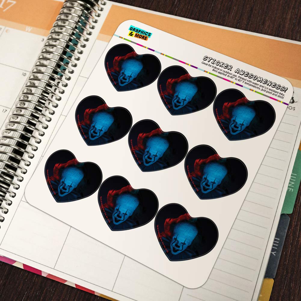 IT Chapter 2 Pennywise Heart Shaped Stickers - Scrapbook Planner Calendar Decoration for Horror Fans & DIY Craft Projects - Perfect for Journals, Bullet Notebooks, and Halloween Party Decor