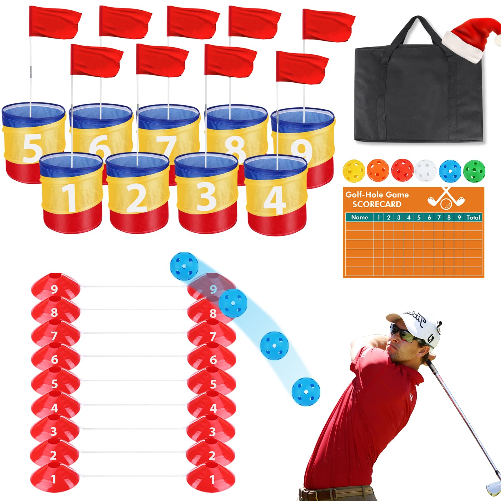 9-Hole Backyard Golf Game Set for Adults & Kids - Portable Outdoor Chipping Practice Set for Lawn, Beach, Parties & Family Fun (Model GBHG-YJ01)