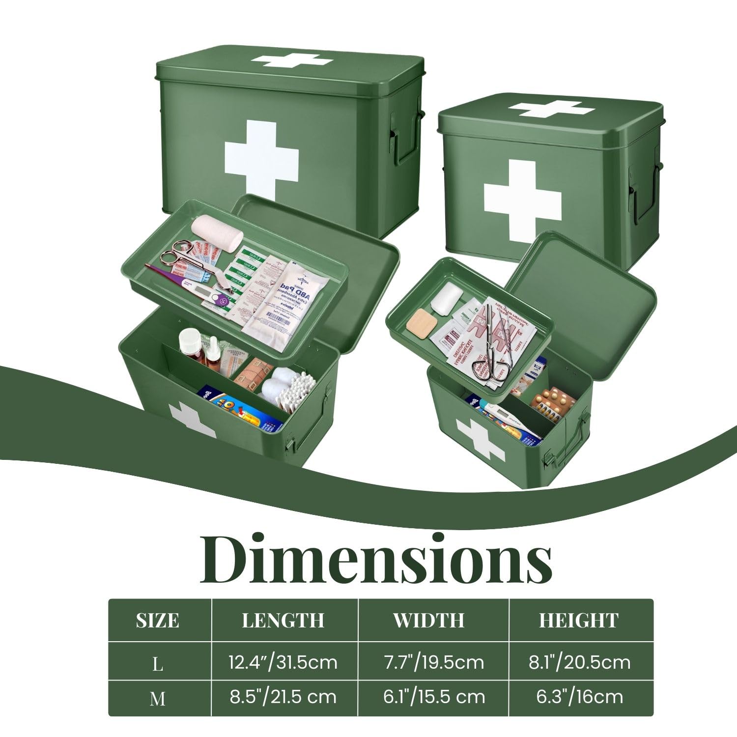 Vintage Green Metal First Aid Kit Box - 13