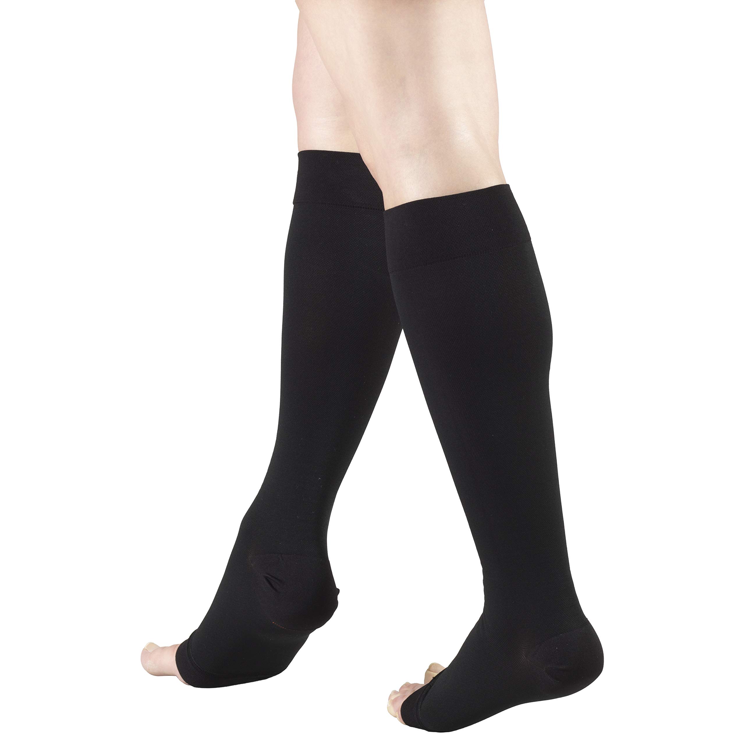 Truform 20-30 mmHg Medical Compression Socks - Aloe Infused Microfiber Knee High Open Toe Stockings for Women & Men (Black, Small) - Ideal for Circulation Support, Varicose Veins & Travel Comfort