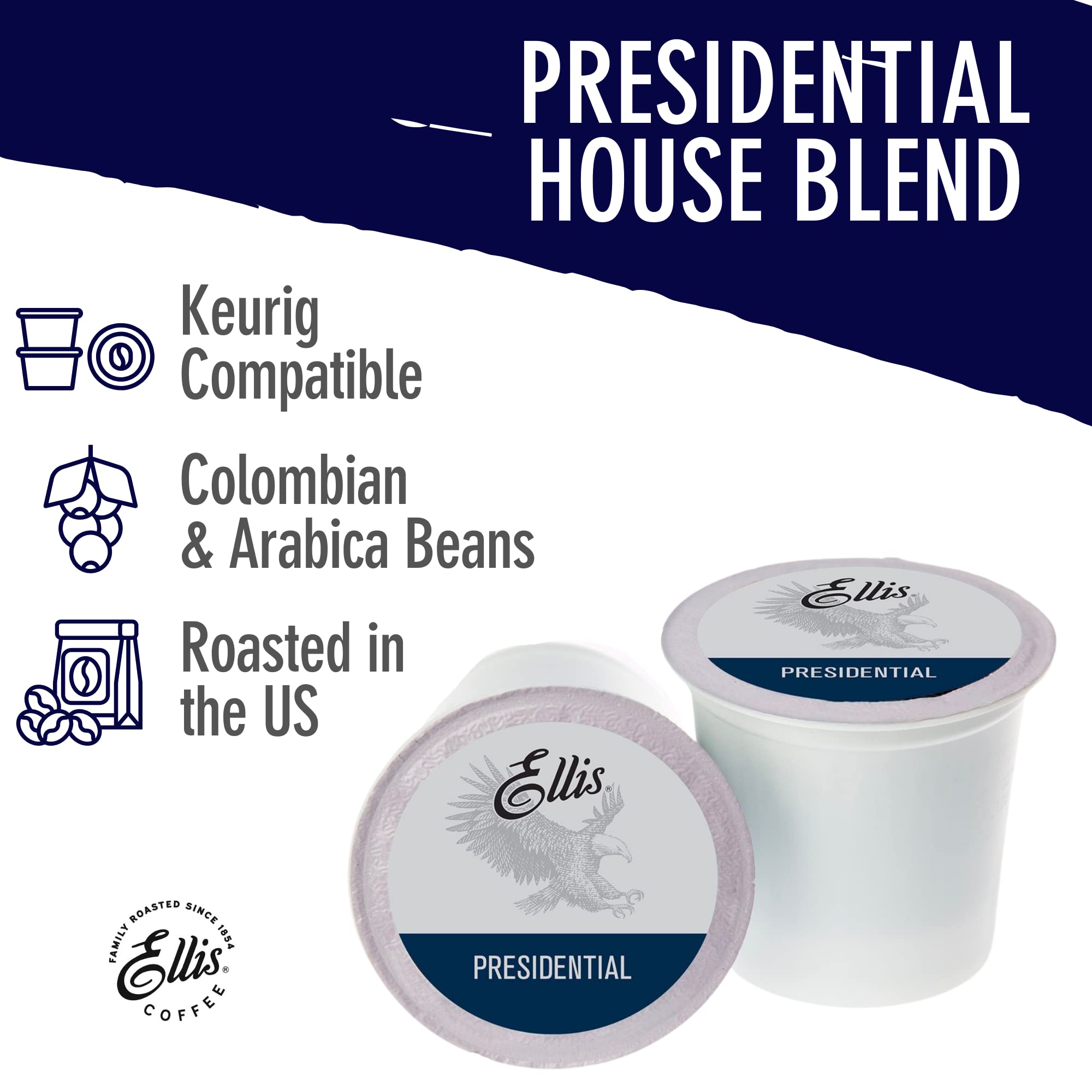 Ellis Coffee - Presidential Light Roast Single Serve Coffee Pods (24 Count) - Compatible with Keurig 2.0 - Perfect for Office, Home & Travel Use