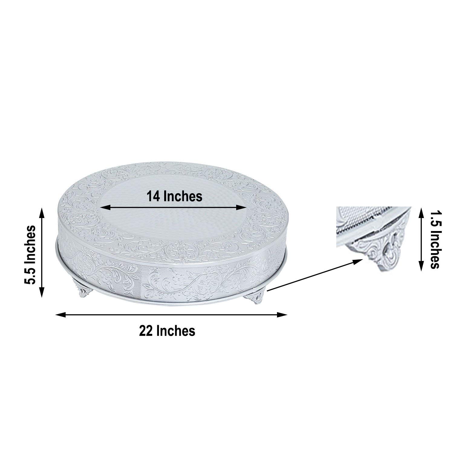 22-Inch Silver Round Embossed Cake Stand - Elegant Wedding & Birthday Dessert Display Pedestal for Centerpiece Decorations - Perfect for Party, Buffet, and Special Events
