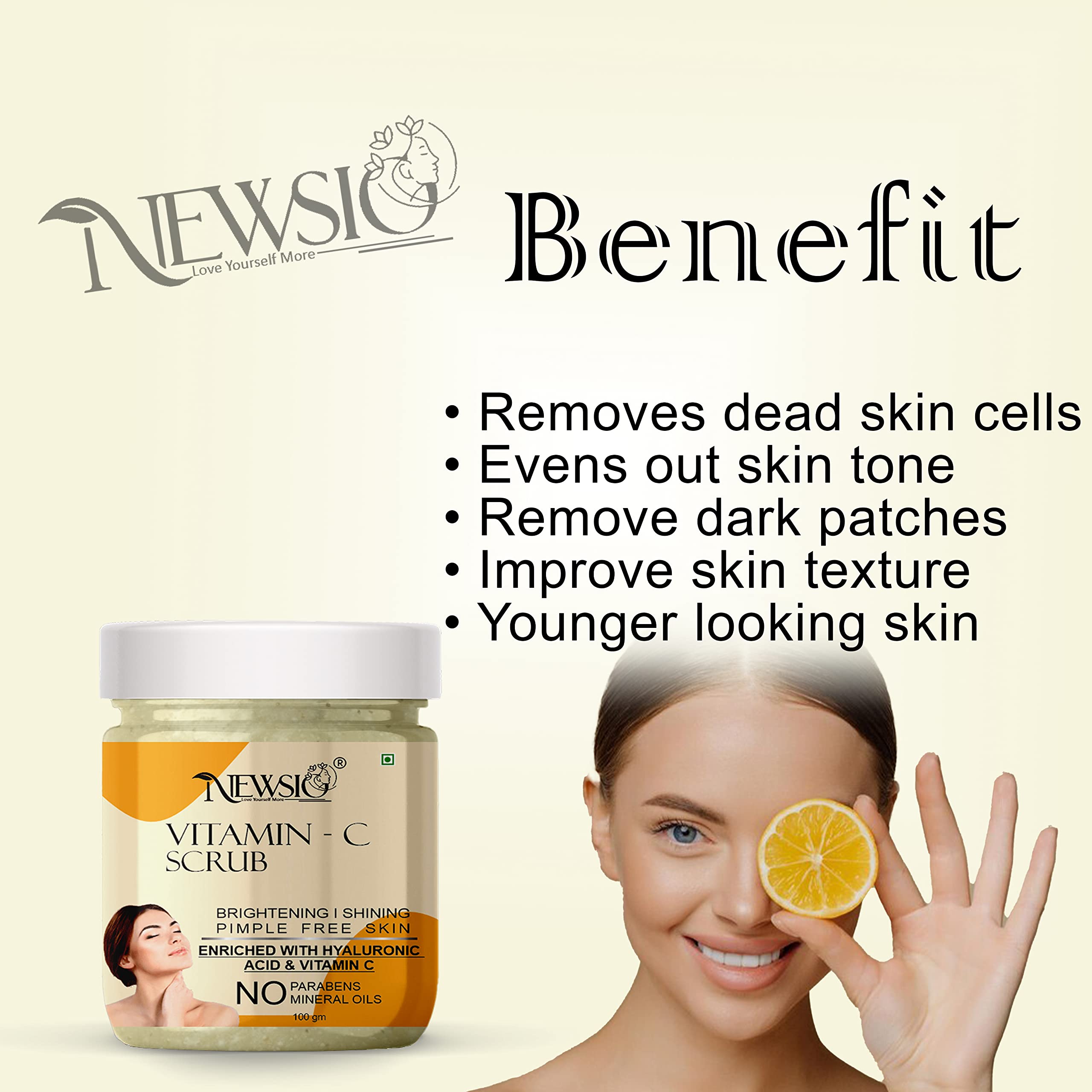 Newsio Vitamin C & Walnut Face Scrub for Glowing Skin - 100gm Exfoliating Cleanser with Antioxidants for Brighter Complexion | Perfect for Daily Skincare Routine & Pre-Makeup Prep
