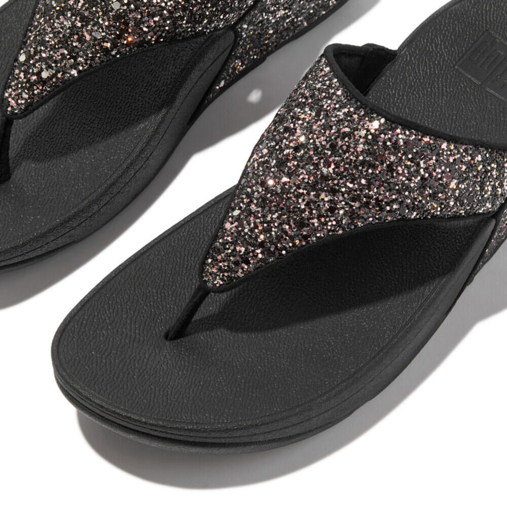 FitFlop Lulu Multi-Tonal Glitter Sandals for Women - Black & Multi Color | Comfortable & Stylish Summer Slides for Beach, Pool, and Casual Outings