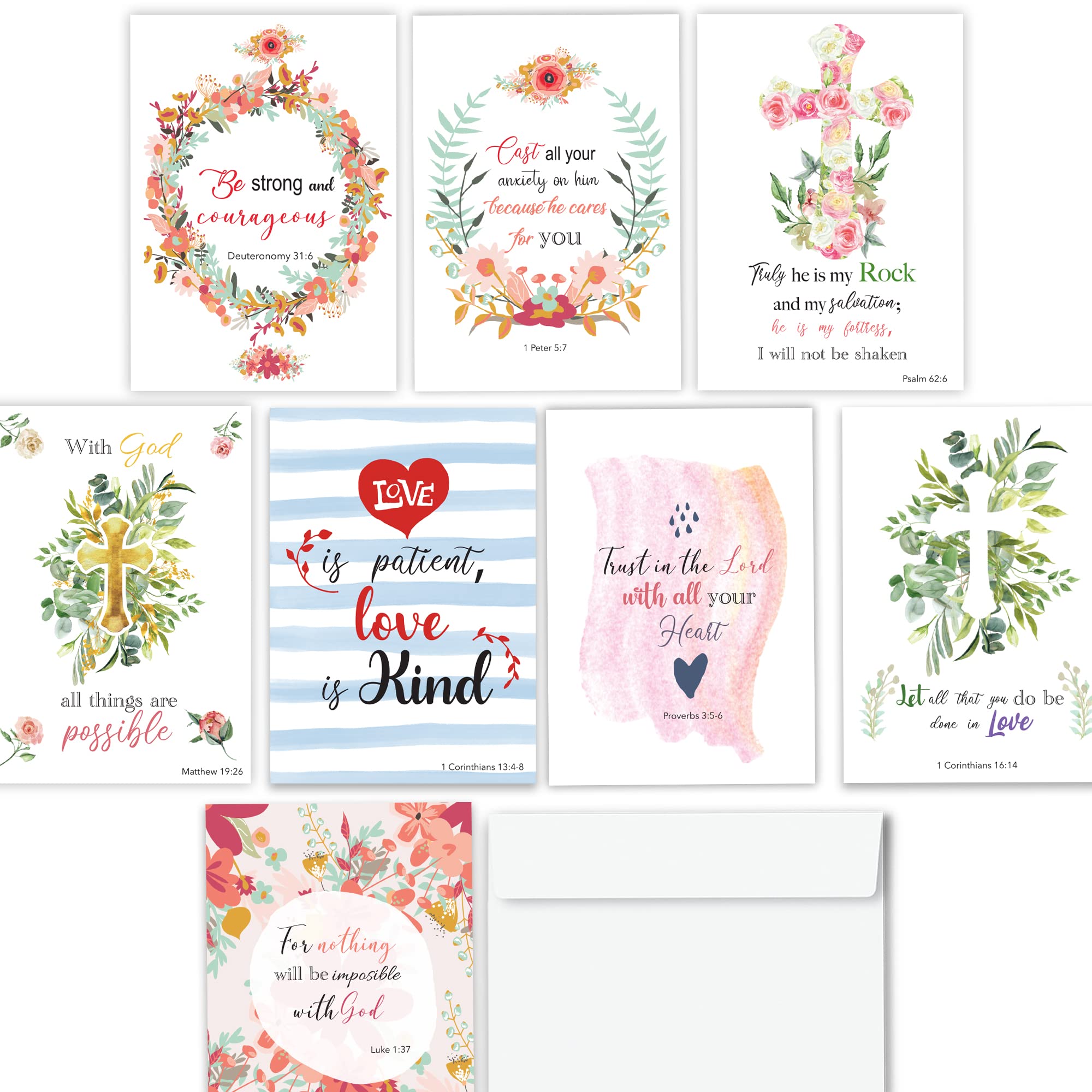 Christian Greeting Cards Set - 24 Self-Seal Cards with Envelopes, 8 Unique Designs & 3 Scripture Cards Each - Perfect for Holidays, Birthdays & Religious Occasions