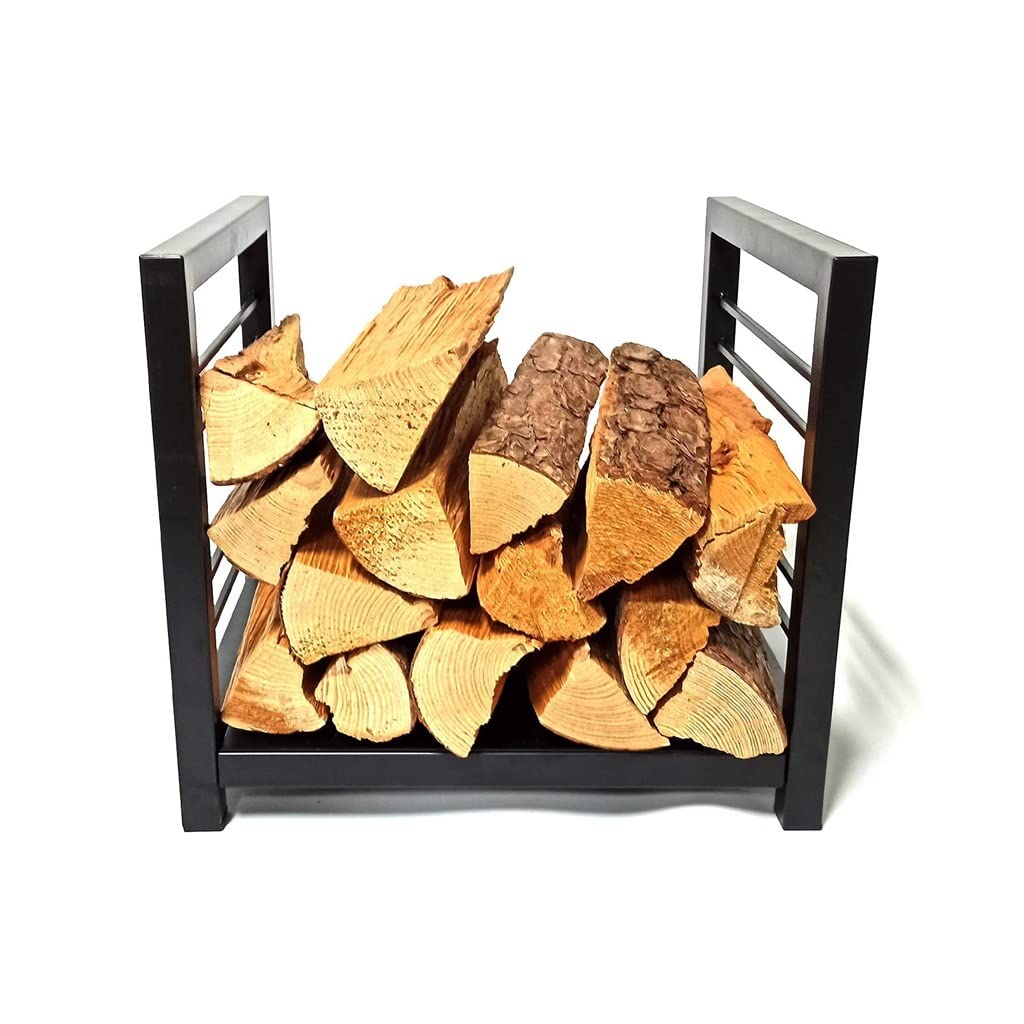 Modern Minimalist Metal & Wood Frame Indoor Fireplace - Durable Firewood Holder for Small Spaces | Perfect for Living Rooms, Bedrooms & Cozy Home Decor