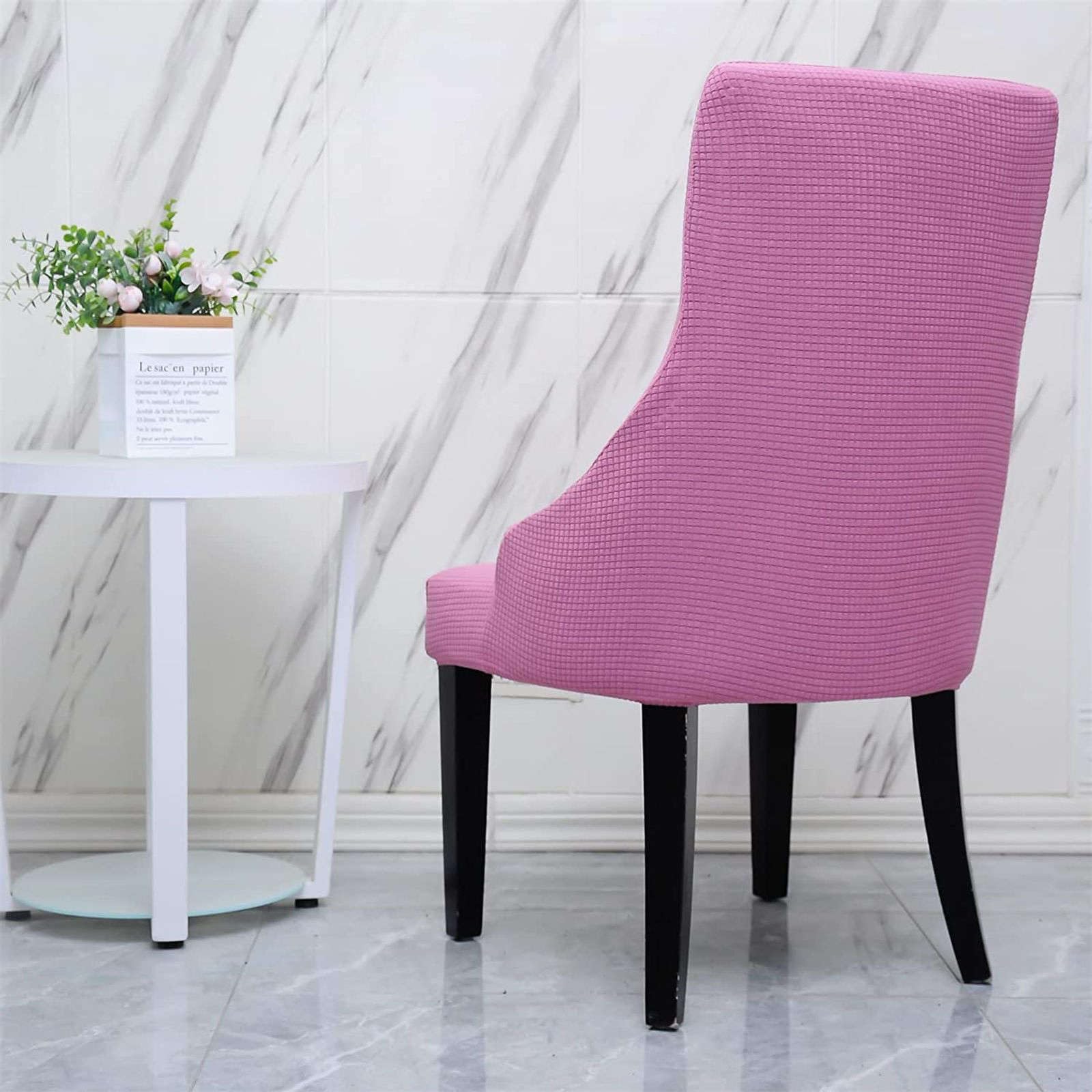 Stretch Wingback Chair Slipcover - Soft Plaid Dining Room & Bedroom Chair Protector - Pink Set of 2 - Perfect for Kids Chairs, Home Decor & Furniture Protection