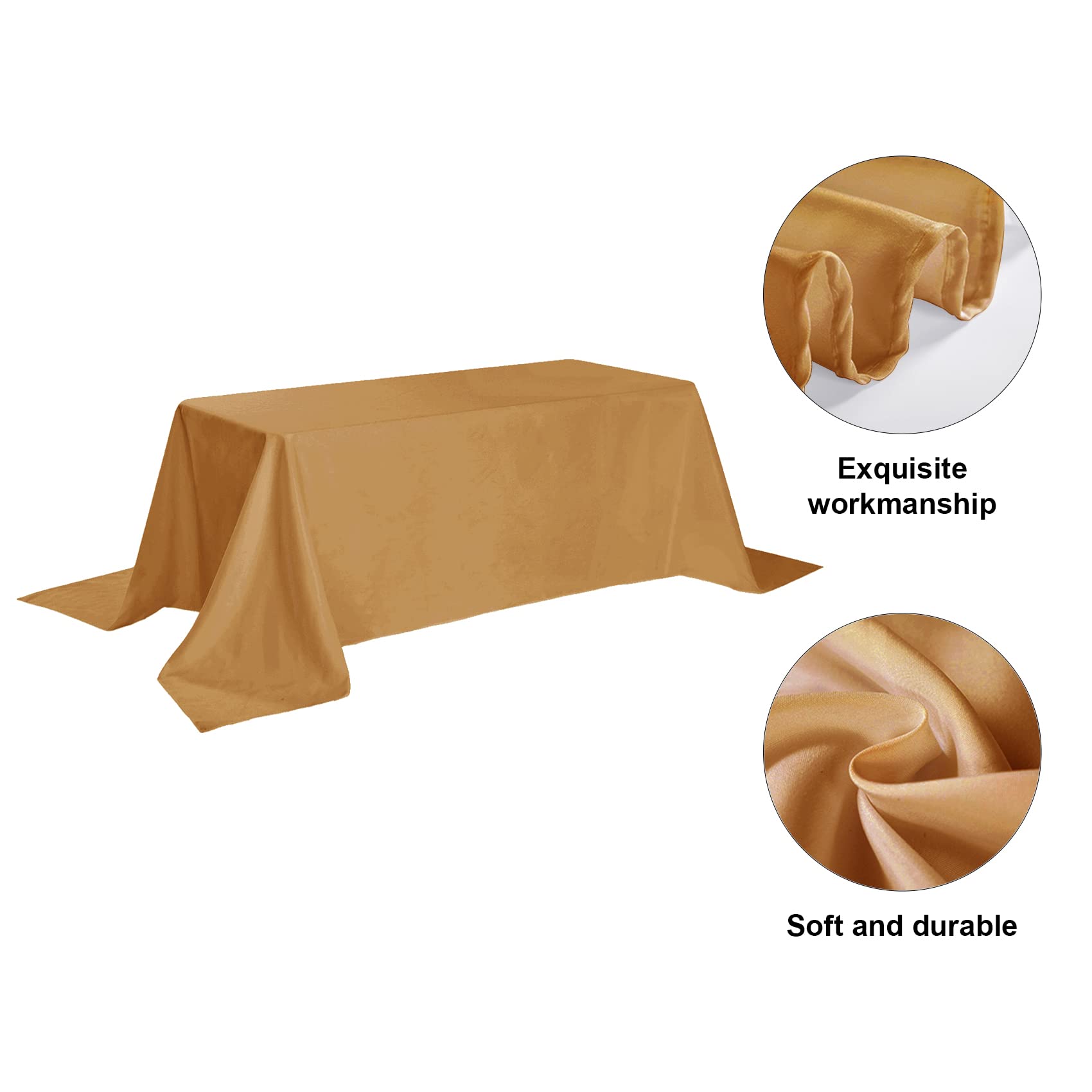 Gold Rectangle Tablecloth 90x132 Inch - Stain & Wrinkle Resistant Washable Polyester Table Cover for Dining, Buffet, Wedding - Elegant Decorative Fabric Tablecloth for Parties, Holidays & Home Decor