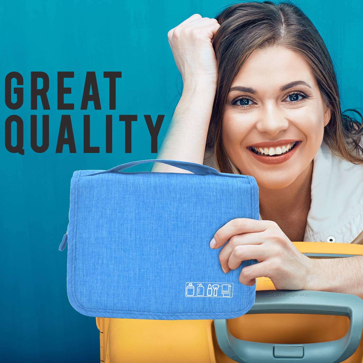 Lightweight Hanging Toiletry Bag - Portable Travel Cosmetic Organizer with Hook for Makeup, Toiletries & Personal Items - TSA Approved for Men, Women & Kids - Perfect for Air Travel, Camping & Gym (Blue)