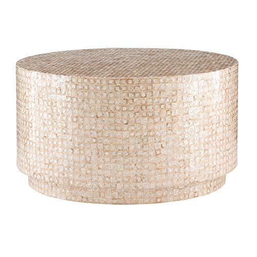 Linon Maui Wood Capiz Mosaic Coffee Table in Gold - Stylish Round End Table for Living Room, Bedroom & Office Decor