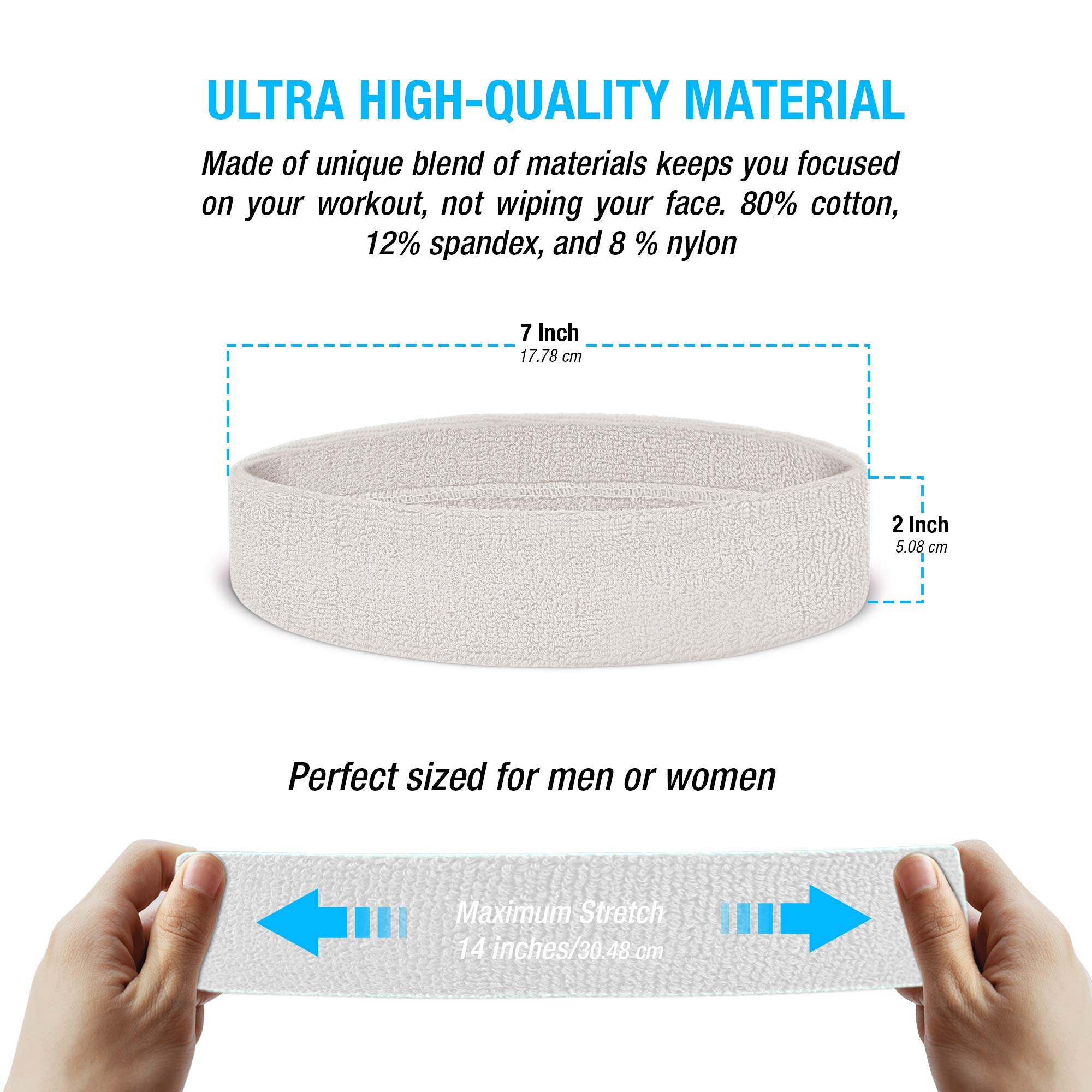 Suddora White Sweatband Set - 1 Headband & 2 Wristbands - Breathable Cotton Terry Cloth Sports Sweatbands for Men & Women - Perfect for Basketball, Tennis, Running & Workouts