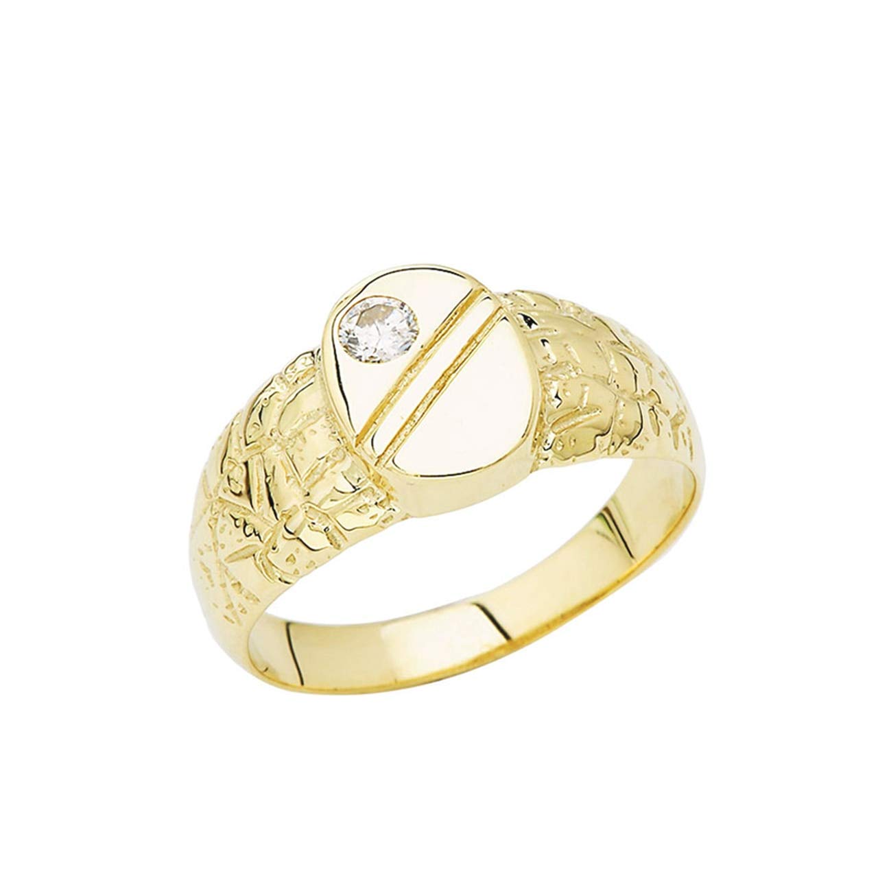 10K White, Yellow, or Rose Gold Cubic Zirconia Oval Face Nugget Style Band Pinky or Signet Ring for Women - Elegant Stackable Jewelry Gift for Anniversary, Birthday & Special Occasions