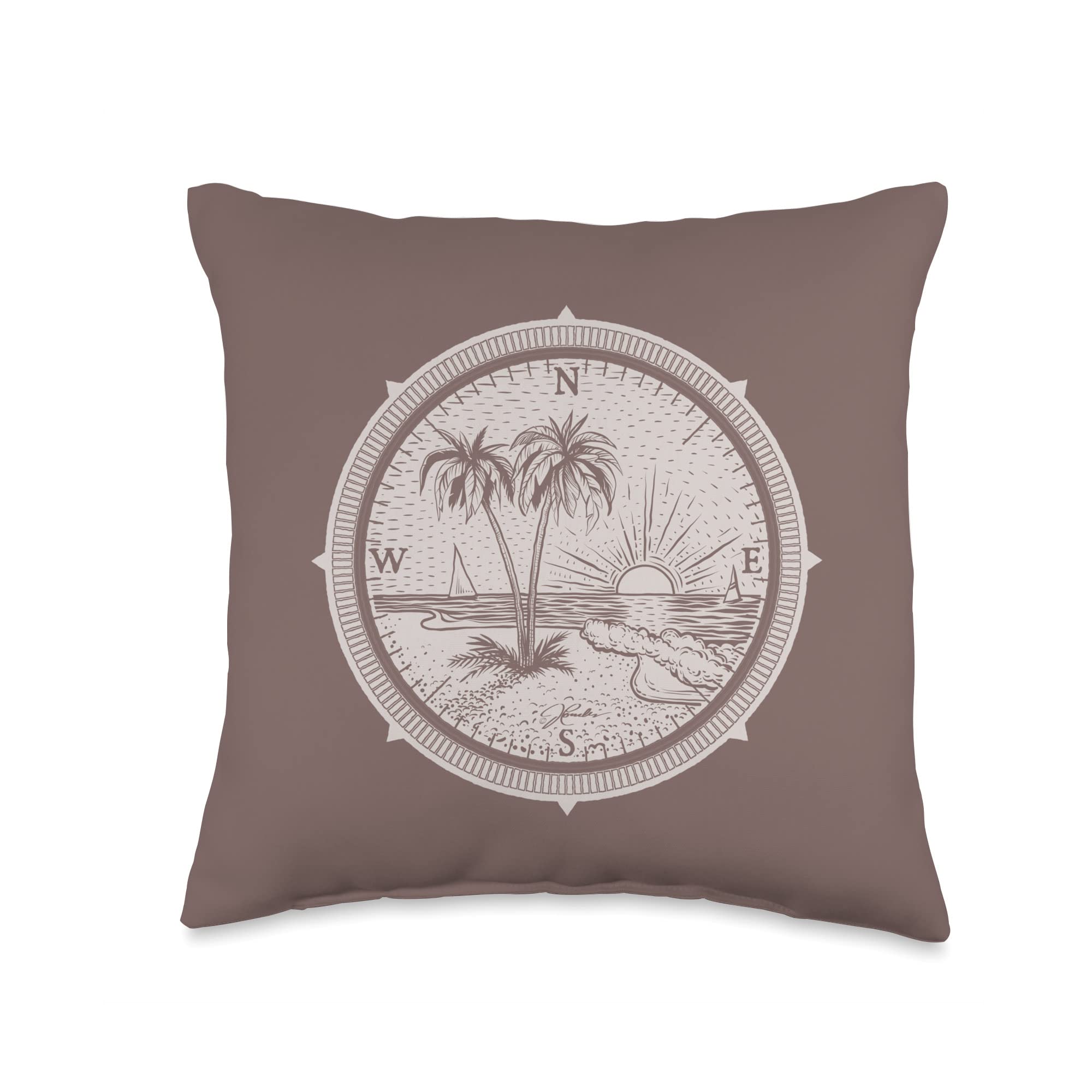 Compass Rose & Beach Themed Decorative Throw Pillow Cover 16x16 Inch - Multicolor Coastal Design for Sofa, Bedroom, or Outdoor Patio Decor