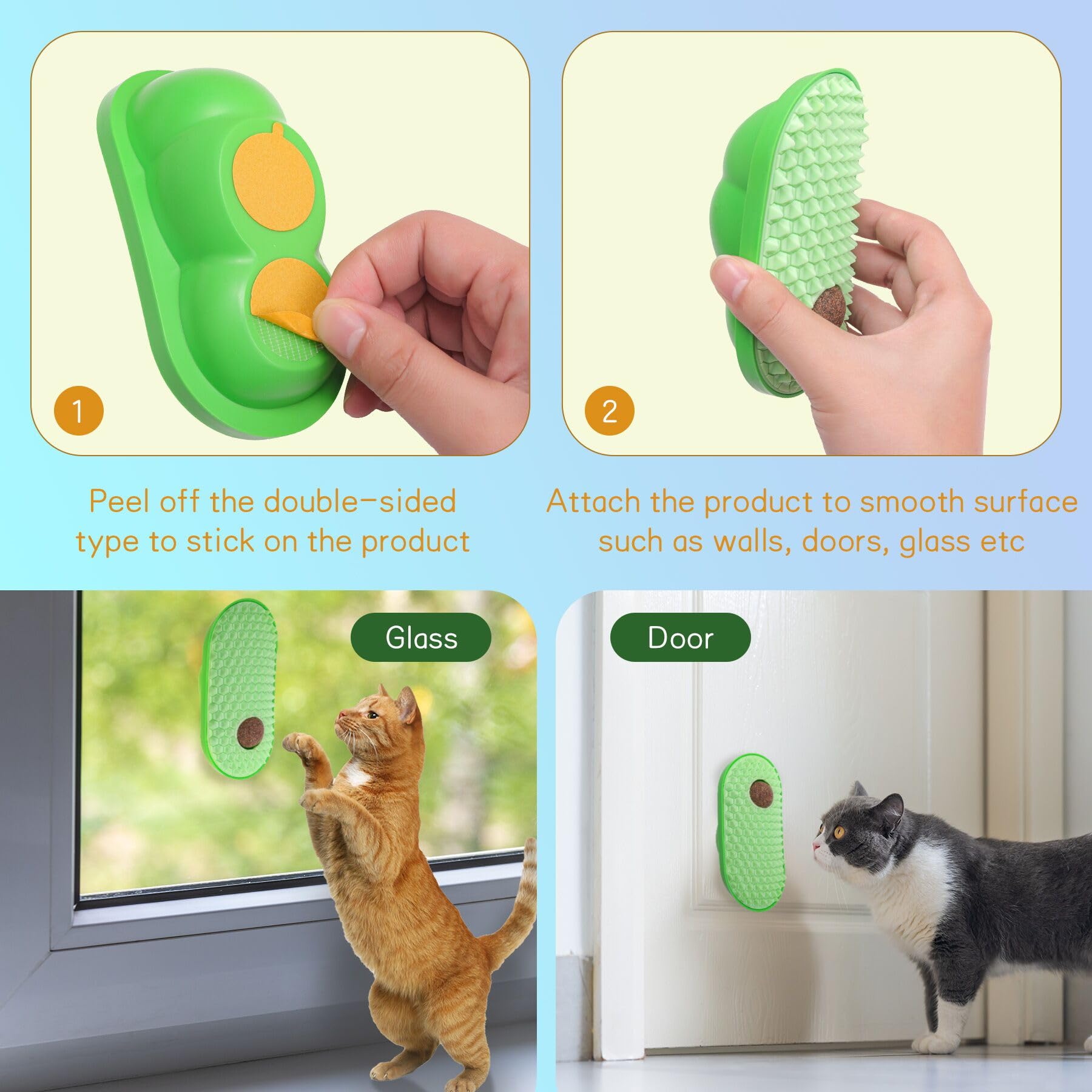 SEVENKA 2 Pack Cat Grooming Brush with 3 Catnip Balls & 3 Fruit Balls - Self-Cleaning Cat Scratcher Toy for Indoor Kittens - Wall Mounted Chew Toy for Stress Relief & Playtime - Perfect for Home, Office or Pet Salon Use