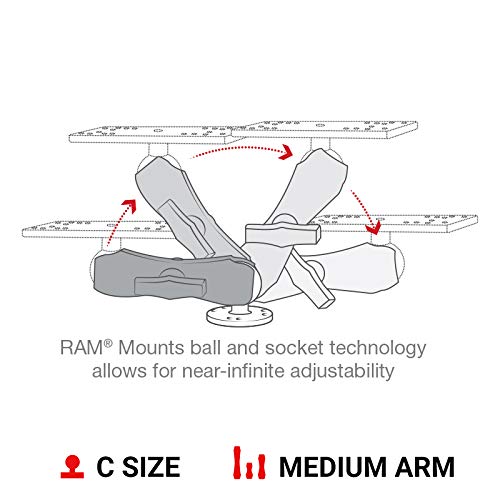 RAM Mounts RAM-111U Marine Electronic Mount with Medium Arm - Compatible with Garmin, Humminbird, Lowrance & More - Perfect for Boating, Fishing & Water Sports