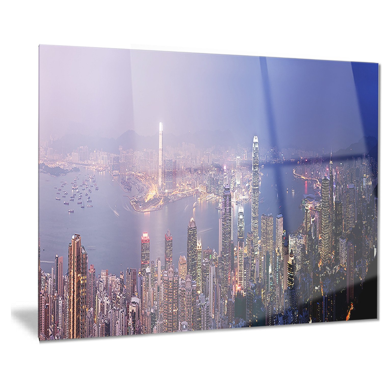 Designart Hong Kong Cityscape Photo Metal Wall Art - 40x30 Inches Modern Home Decor - Day to Night Skyline Print for Living Room, Bedroom & Office - 30'' H x 40'' W x 1'' D