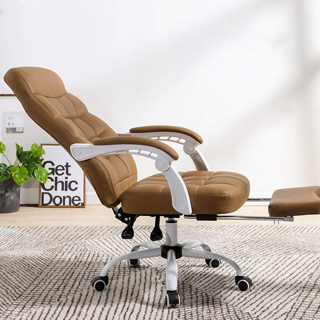 Ergonomic Office Desk Chair - Adjustable Computer Chair with Footrest, White PU Gaming Chair for Home & Office, Comfortable Swivel Recliner for Long Hours Sitting - Perfect for Work, Gaming & Study Sessions