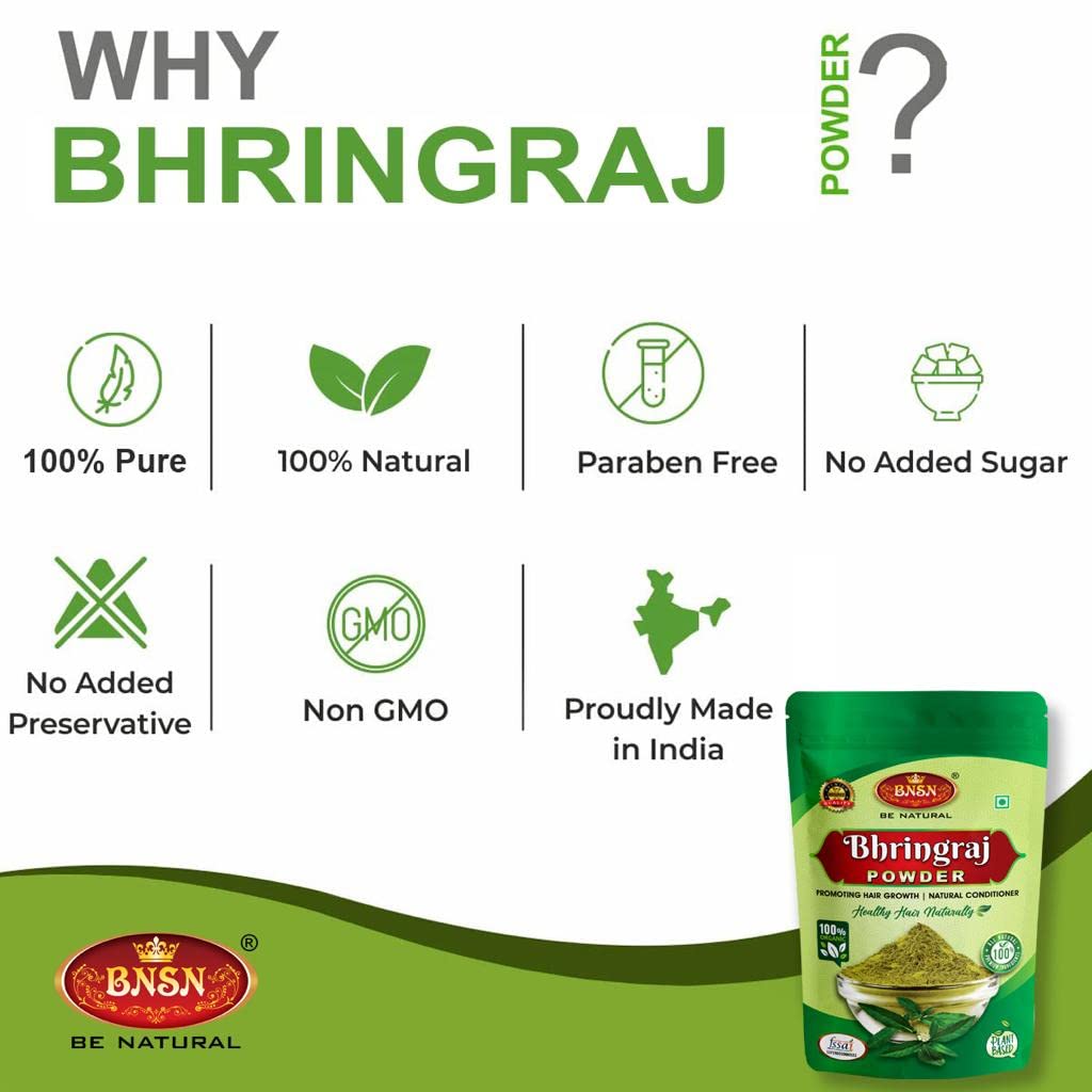 BNSN Bhringraj Powder for Hair Growth & Thickness - 100% Pure & Natural Ayurvedic Remedy (100Gm) | Promotes Healthy Hair, Reduces Hair Fall, Strengthens Roots | Ideal for DIY Hair Masks, Oils & Scalp Treatments