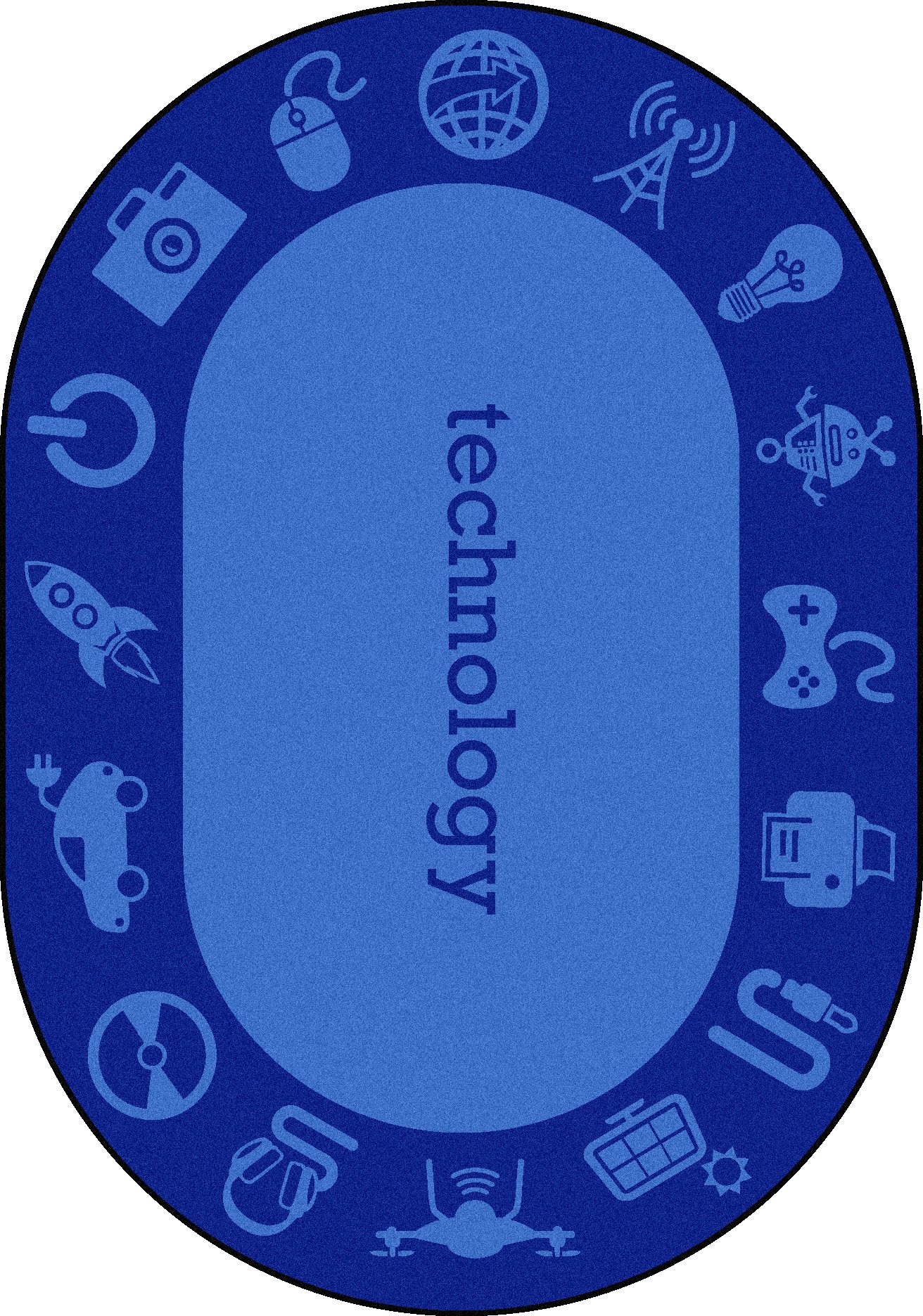 Joy Carpets STEAM Technology Classroom Seating Rug for Kids - Blue Oval 5'4