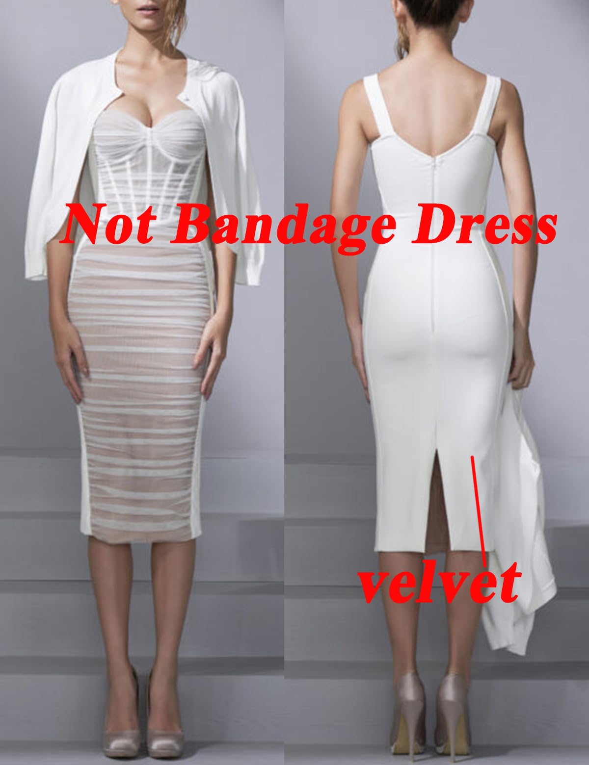 Houstil Women's Velvet Mesh Bodycon Mini Dress - Elegant Strap Cocktail Party & Wedding Guest Dress (White, Size M) | Perfect for Night Out, Clubwear, and Special Occasions