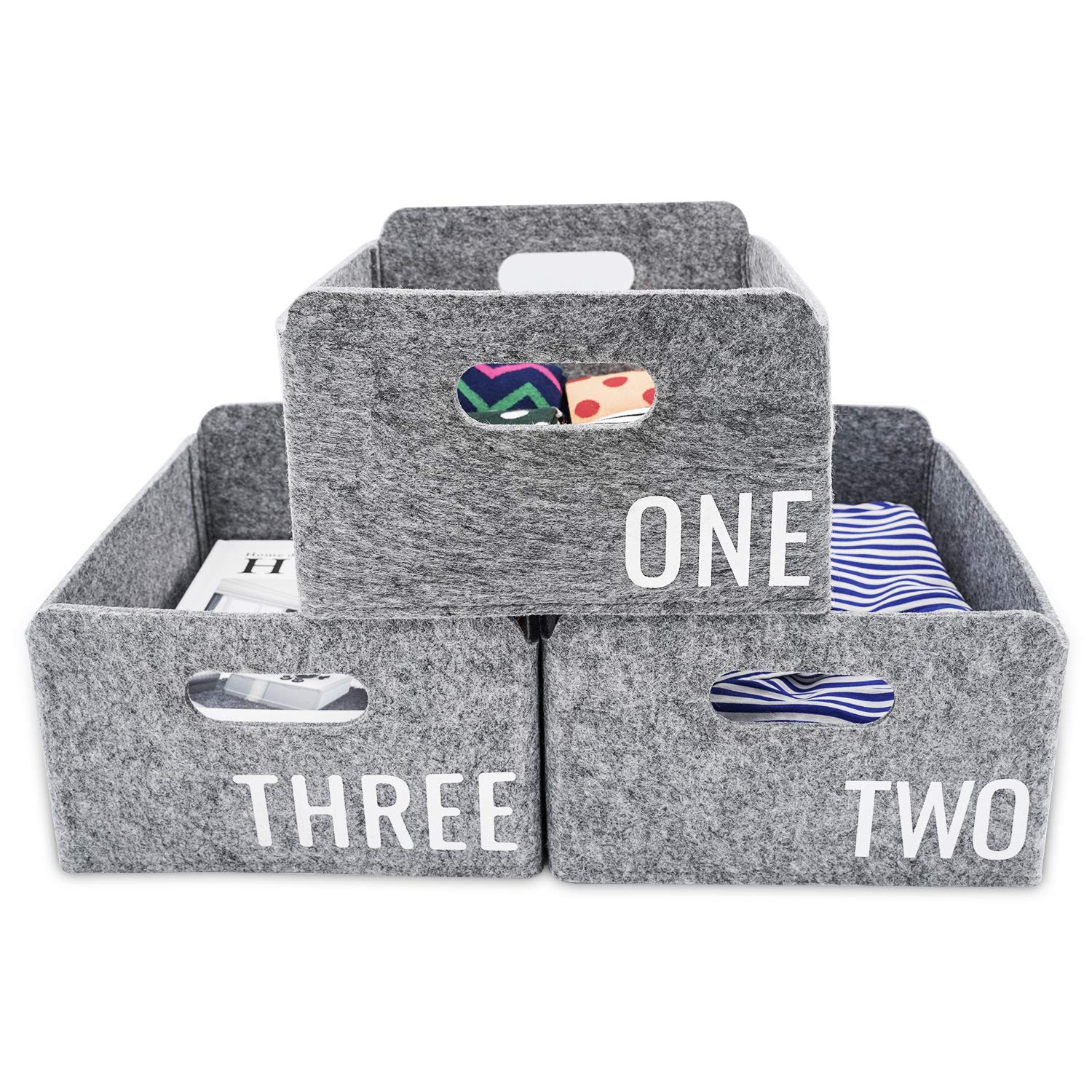 Welaxy Collapsible Storage Baskets - Foldable Felt Organizer Bin for Kids Toys, Books, Clothes & Socks | Space-Saving Home & Office Organization Solution (Set of 1, 2 or 3) | Perfect for Nursery, Playroom & Closet Storage