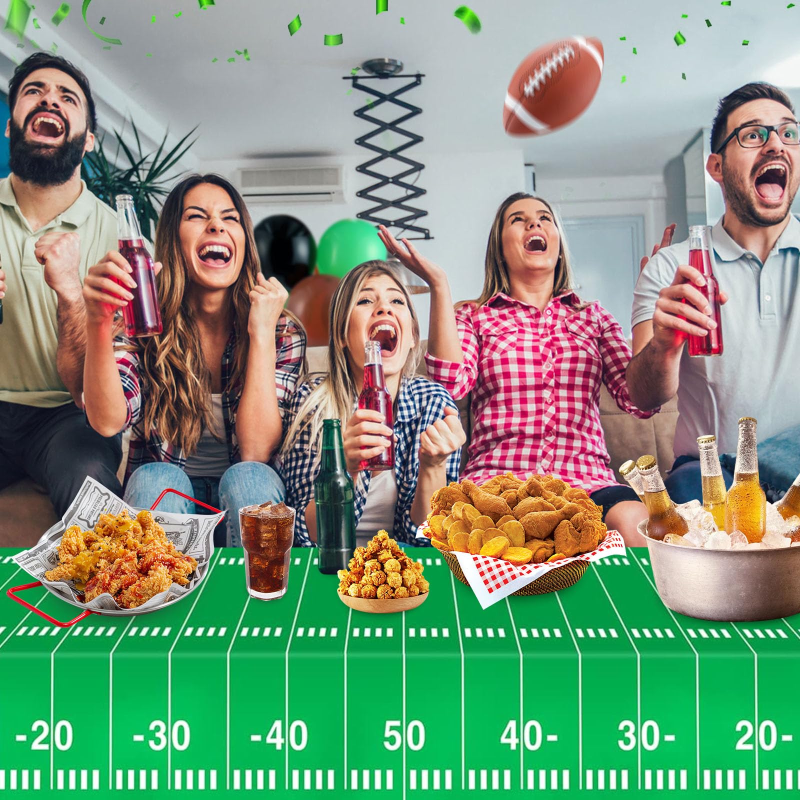 Super Bowl Party Decorations - 2 Pack Disposable Football Tablecloths 54x108 Inch, Touchdown Themed Plastic Table Covers for Football Birthday Parties, Tailgate Decorations & Game Day Celebrations - Perfect for Super Bowl, NFL Watch Parties & Sports Themed Events