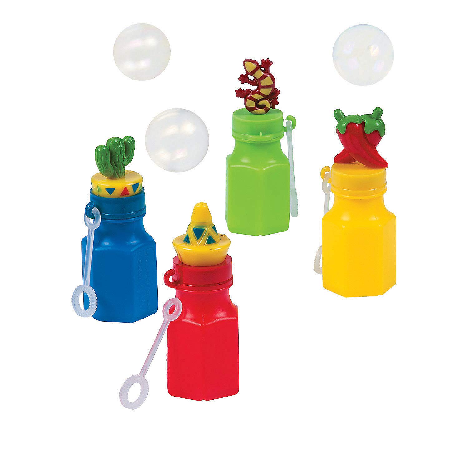 12-Pack Fiesta Character Bubble Bottles - Hot Peppers, Cacti, Sombreros & Lizards for Cinco de Mayo Parties, Birthday Celebrations & Kids Outdoor Play