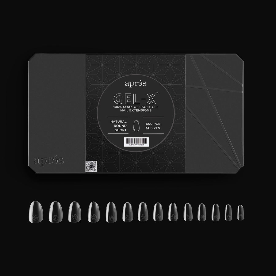 Apres Gel X Tips 2.0 - Natural Round Short Fake Nails (600 Pcs) - DIY Nail Extension Kit for Home & Salon Manicure