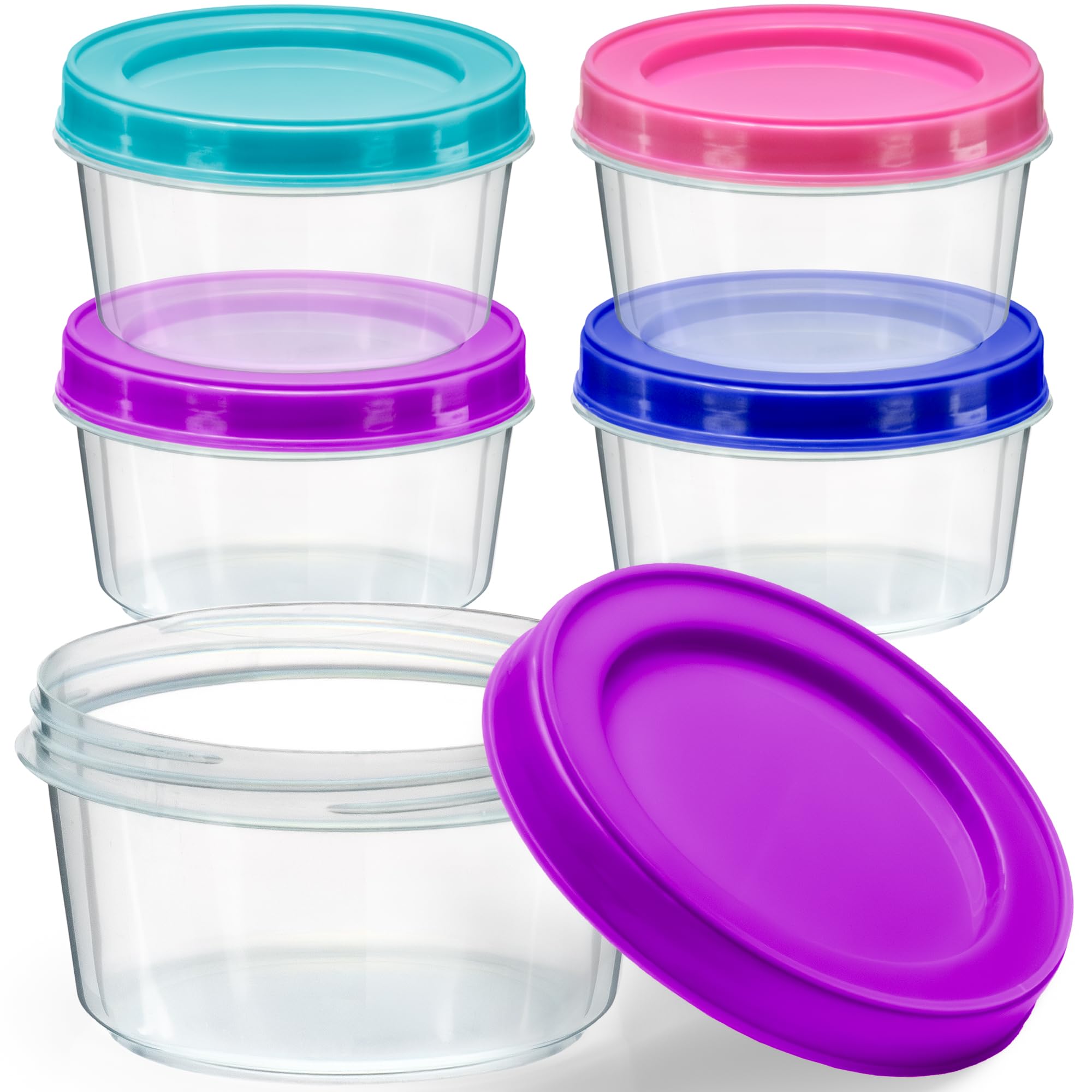 7 oz BPA-Free Plastic Food Storage Containers with Screw Lids - 4 Pack Reusable Stackable Jars for Portion Control, Snacks, Travel | Kitchen, Freezer & Craft Storage Solution (Assorted Colors) - Perfect for Meal Prep, Office Lunch & Home Organization