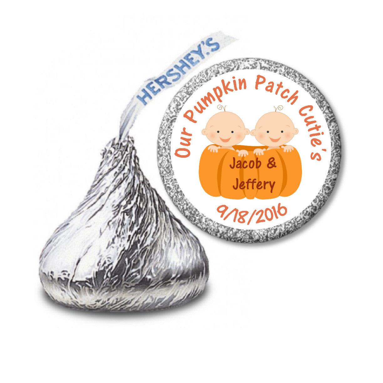 Pumpkin Patch Twin Boys Kisses Candy Stickers - Bulk Party Favors for Halloween, Baby Showers & Birthday Celebrations