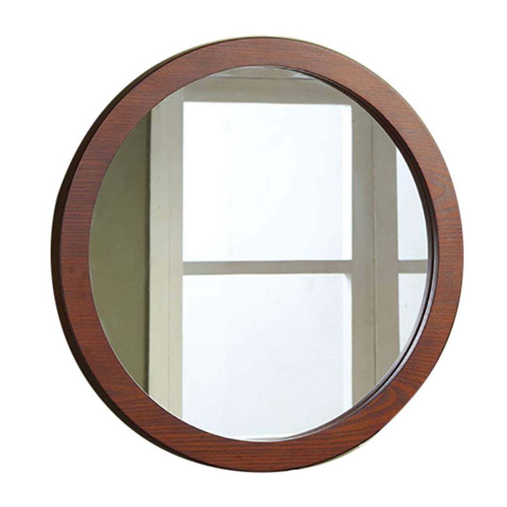 Vintage Round Wall Mounted Bathroom Mirror - Walnut Wood Frame, Nordic Style Decorative Circle Mirror for Vanity, Makeup & Home Decor | Perfect for Bathrooms, Bedrooms, and Entryways