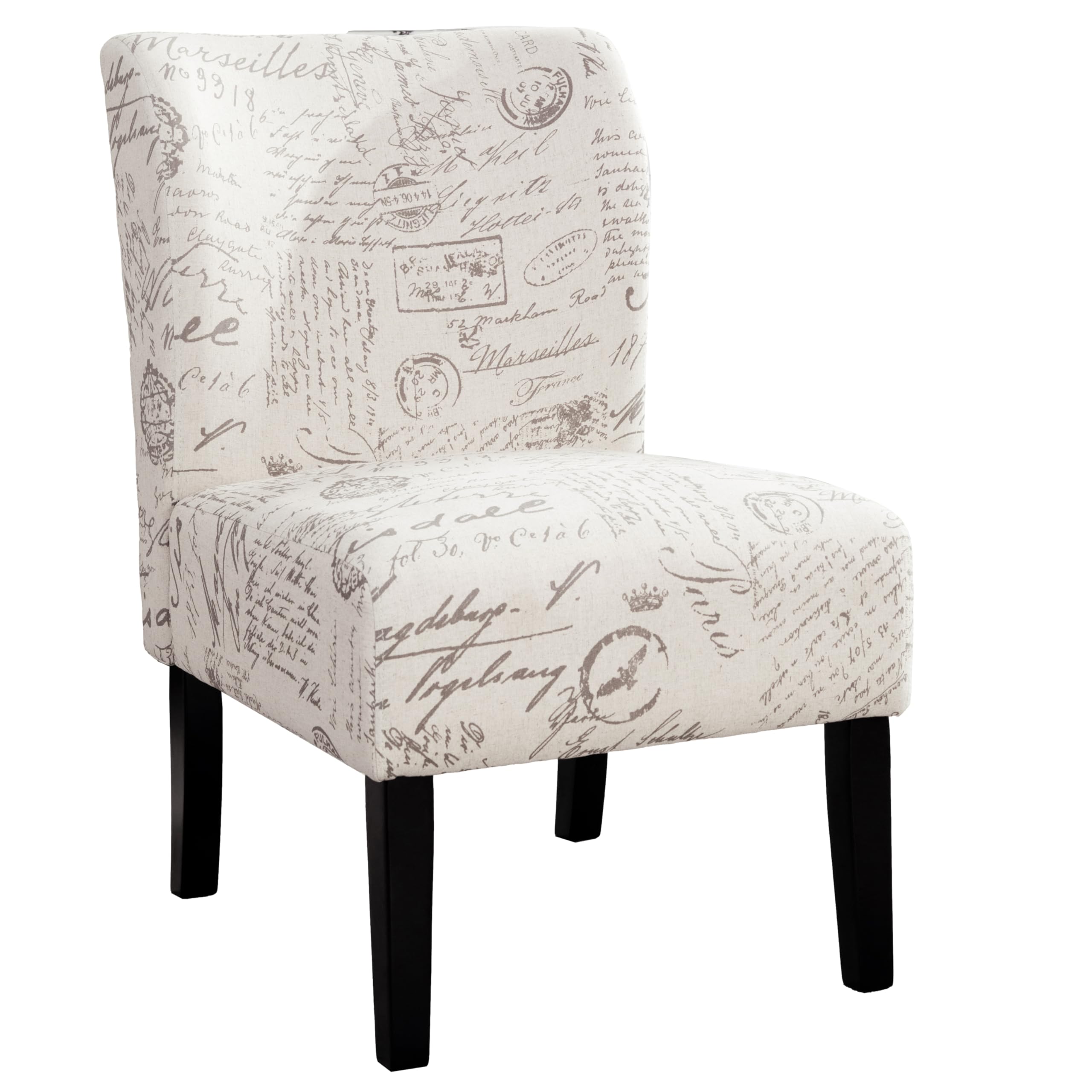 Roundhill Furniture Capa Print Fabric Armless Contemporary Accent Chair - Modern Armless Lounge Chair with Script Design for Living Room, Bedroom & Office Decor