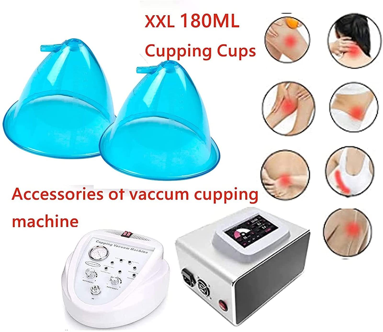 **1800ML Vacuum Cupping Machine Accessories - Y Type Hose Therapy Buttock Lift & Body Massage Cups (1 Pair, Blue) - Perfect for Home Spa, Cellulite Reduction & Relaxation**