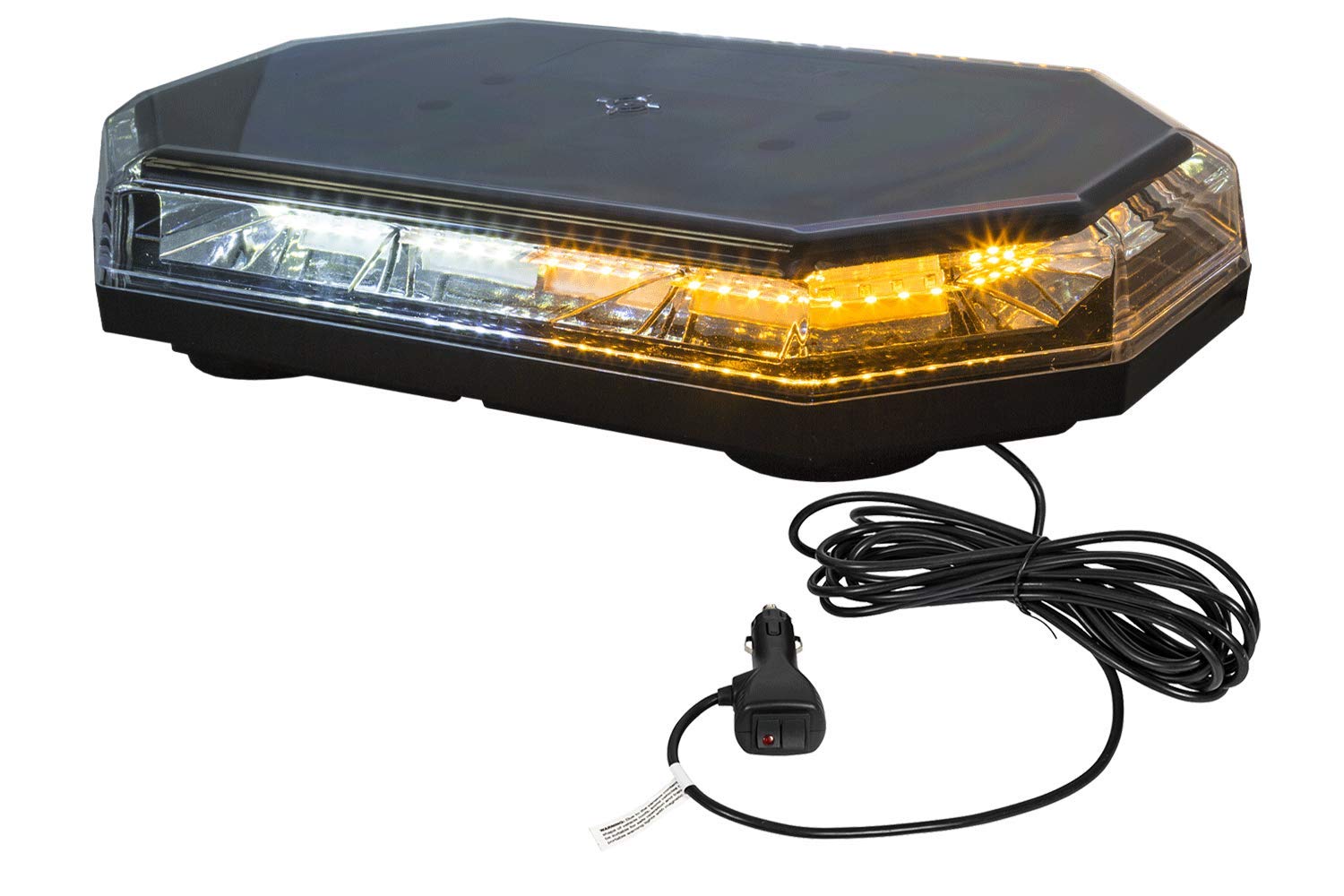 15 Inch Octagonal LED Mini Light Bar - Amber/Clear, 56 LEDs, 10 Flash Patterns, Permanent/Magnetic Mount, 3.2 Amp | Emergency Vehicle Lighting for Trucks, Off-Road, Construction & Emergency Response Scenes