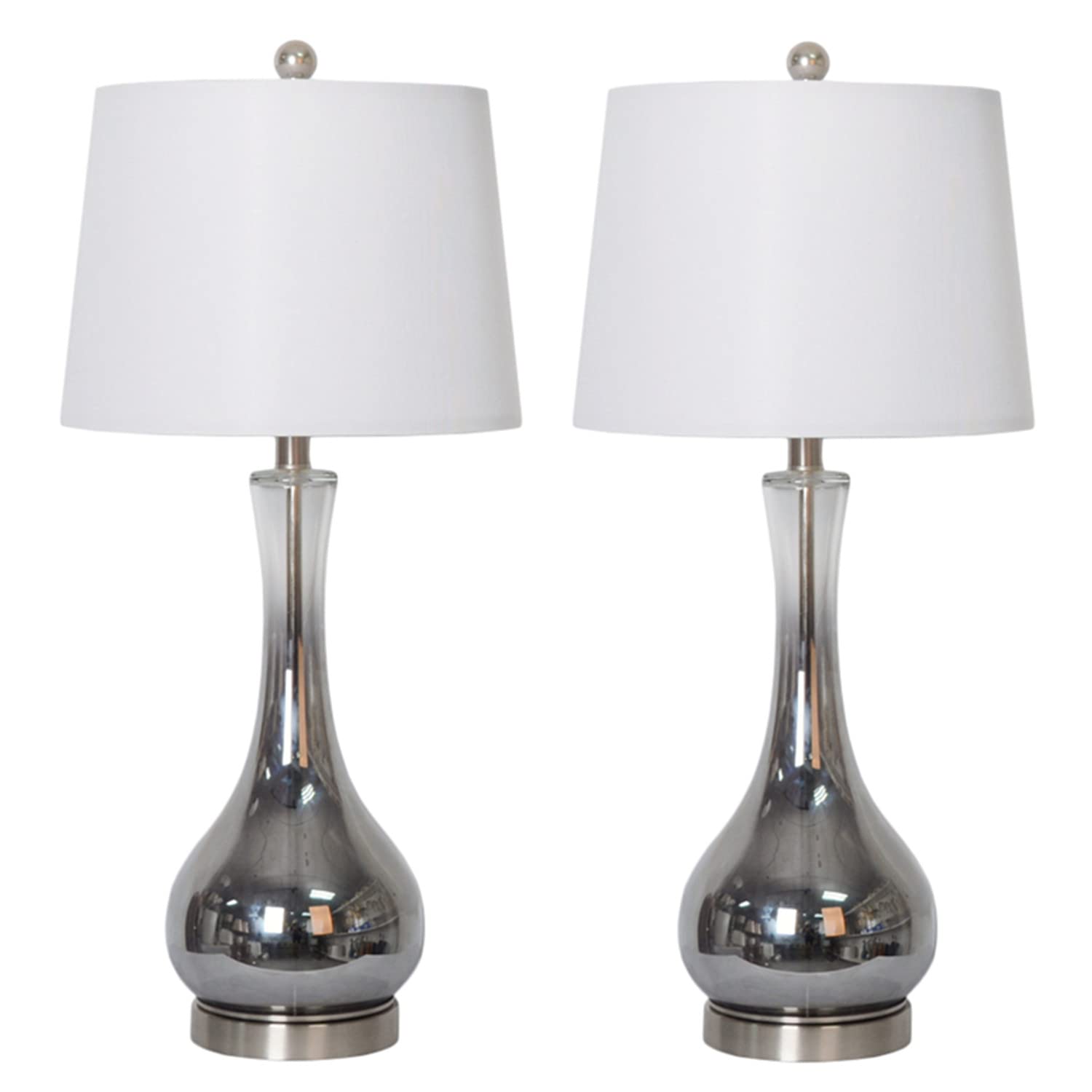 Maxax 28-inch Glass Table Lamps Set of 2 - Smoke Grey Glass with White Fabric Shade, Modern Bedside Lamps for Bedroom, Living Room, Desk or Nightstand - Perfect for Reading, Working and Home Decor Lighting
