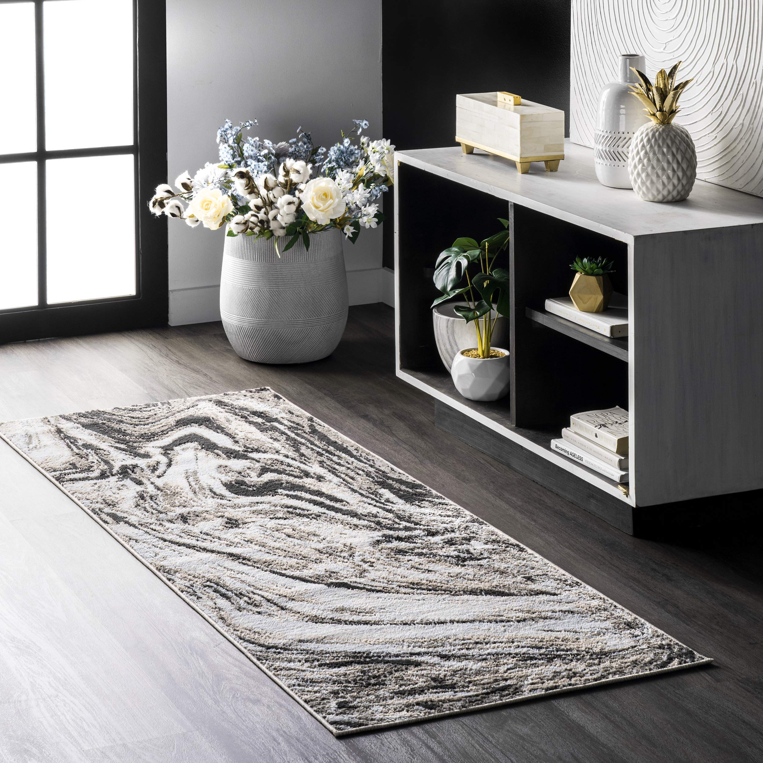nuLOOM Drea Marble Abstract Area Rug 4x6 Feet, Soft Non-Slip Modern Grey Carpet for Living Room, Bedroom & Office Decor