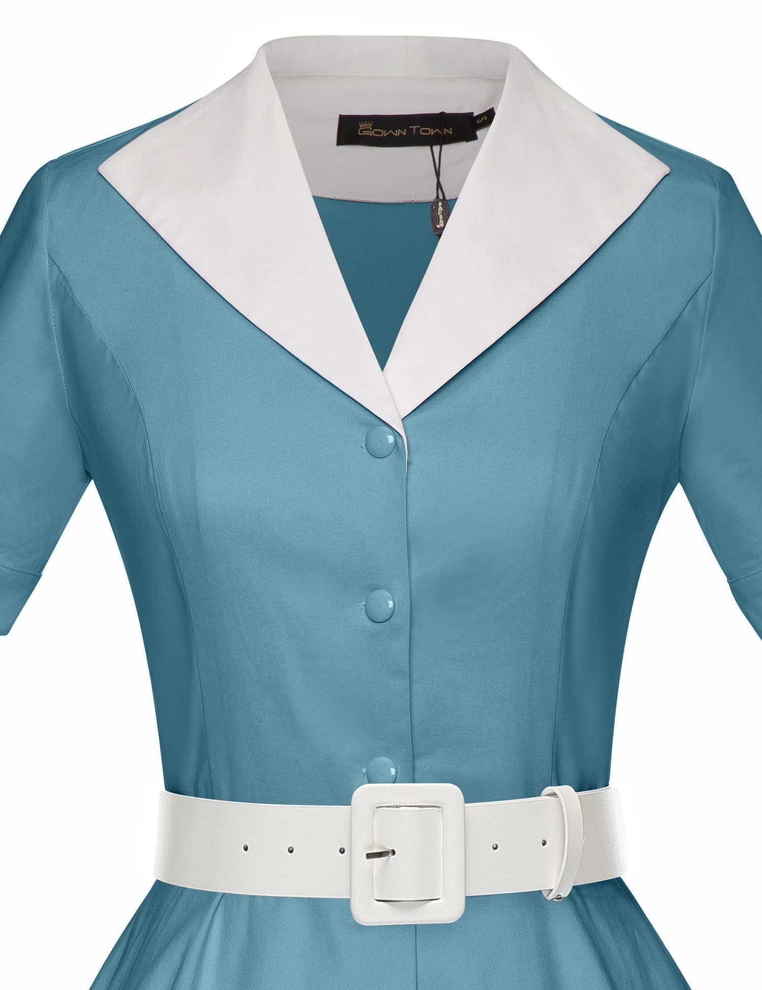 GownTown 1950s Vintage Women's Midi Shirt Dress with Belt - Elegant Cocktail Party Dress for Women, Perfect for Office, Date Night & Special Occasions