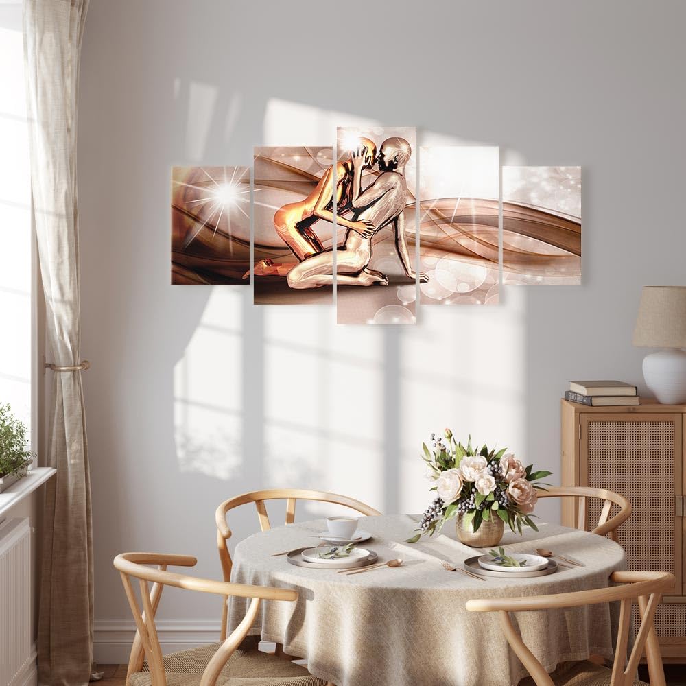Abstract Couple Canvas Wall Art Print - 5-Piece Framed Stretched Painting Set (80x40 inches) for Living Room & Bedroom Decor | Modern Home Artwork | Ready-to-Hang Picture Collection