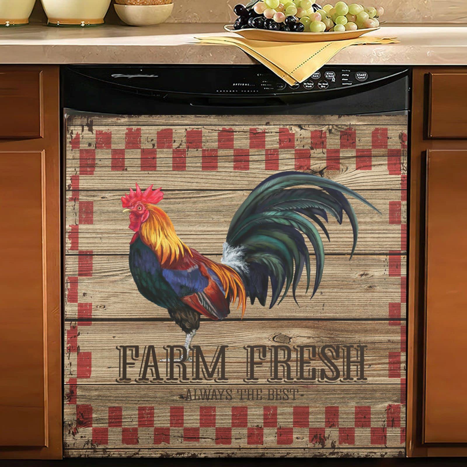 Rustic Rooster Dishwasher Magnet Cover - Reusable Magnetic Sticker for Kitchen & Thanksgiving Decor | Perfect for Dishwasher Status Indicator & Home Decor