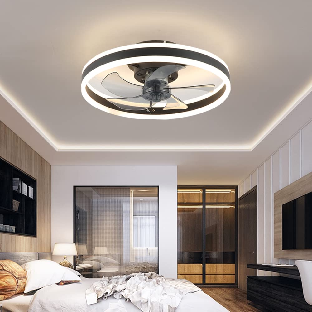 Smart Flush Mount Ceiling Fan with LED Lights & Remote Control - 19.7