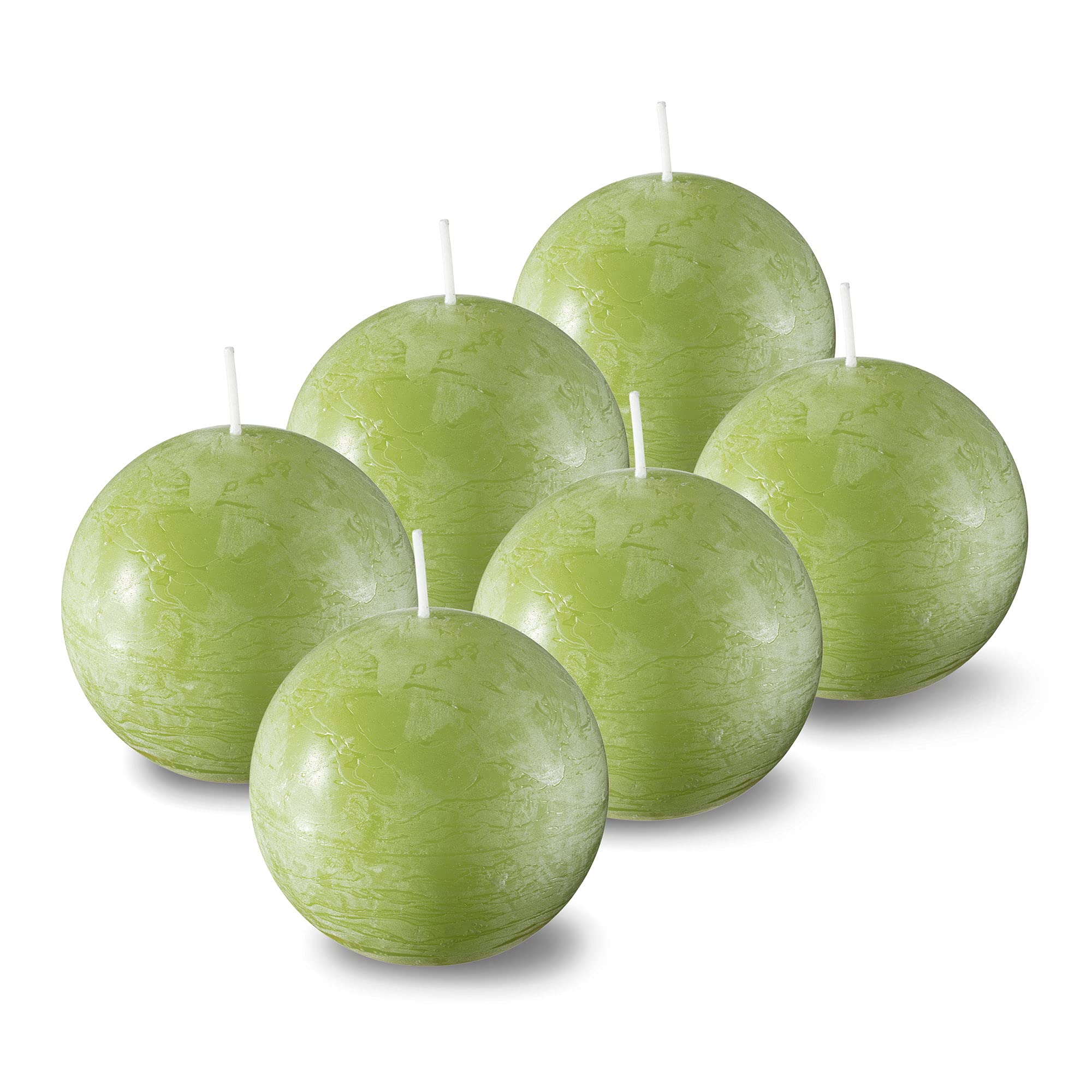 SPAAS 3 Inch Chalky Green Round Candles - Set of 6 Rustic Paraffin Ball Candles for Wedding Decor, Party Centerpieces, Holiday Table Settings & Home Decoration - Perfect for Farmhouse, Boho & Vintage Style Interiors