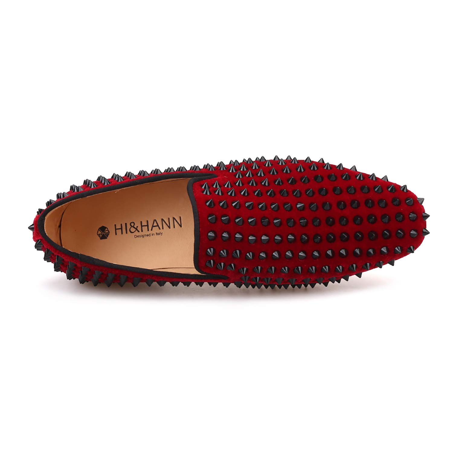 HI&HANN Men's Velvet Slip-On Loafers with Black Rivets - Round Toe Smoking Slippers for Casual & Formal Wear - Perfect for Office, Parties & Evening Events