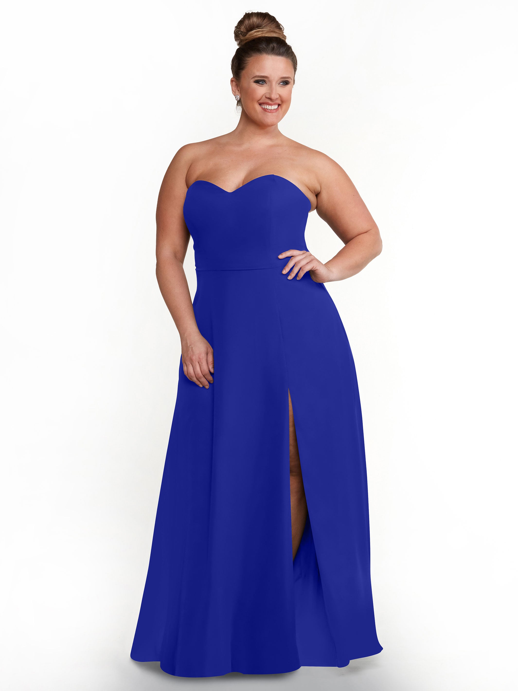 Elegant 80143 Chiffon Strapless Sweetheart Bridesmaid Dress with Lace & High Slit - Perfect for Weddings, Prom & Formal Events